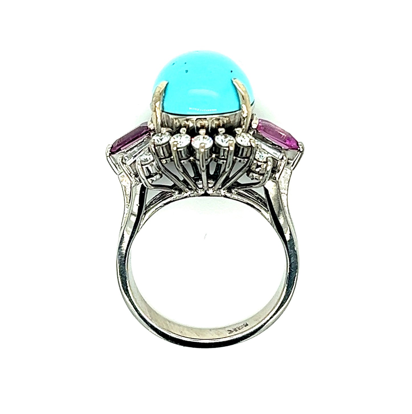 6ct Turquoise 1ctw Pink Sapphire 1ctw Diamond Platinum (Circa 1960s) Ring