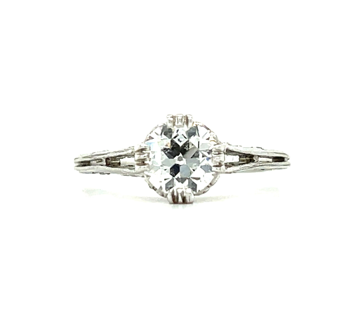 Art Deco (Circa 1920s) 1.10ct GIA I VVS2 Old European Cut Diamond .20ct SD Platinum Antique Ring