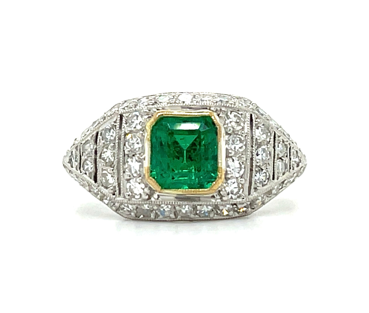 1ct Colombia Emerald 1.16ct Diamond Platinum Handmade Ring