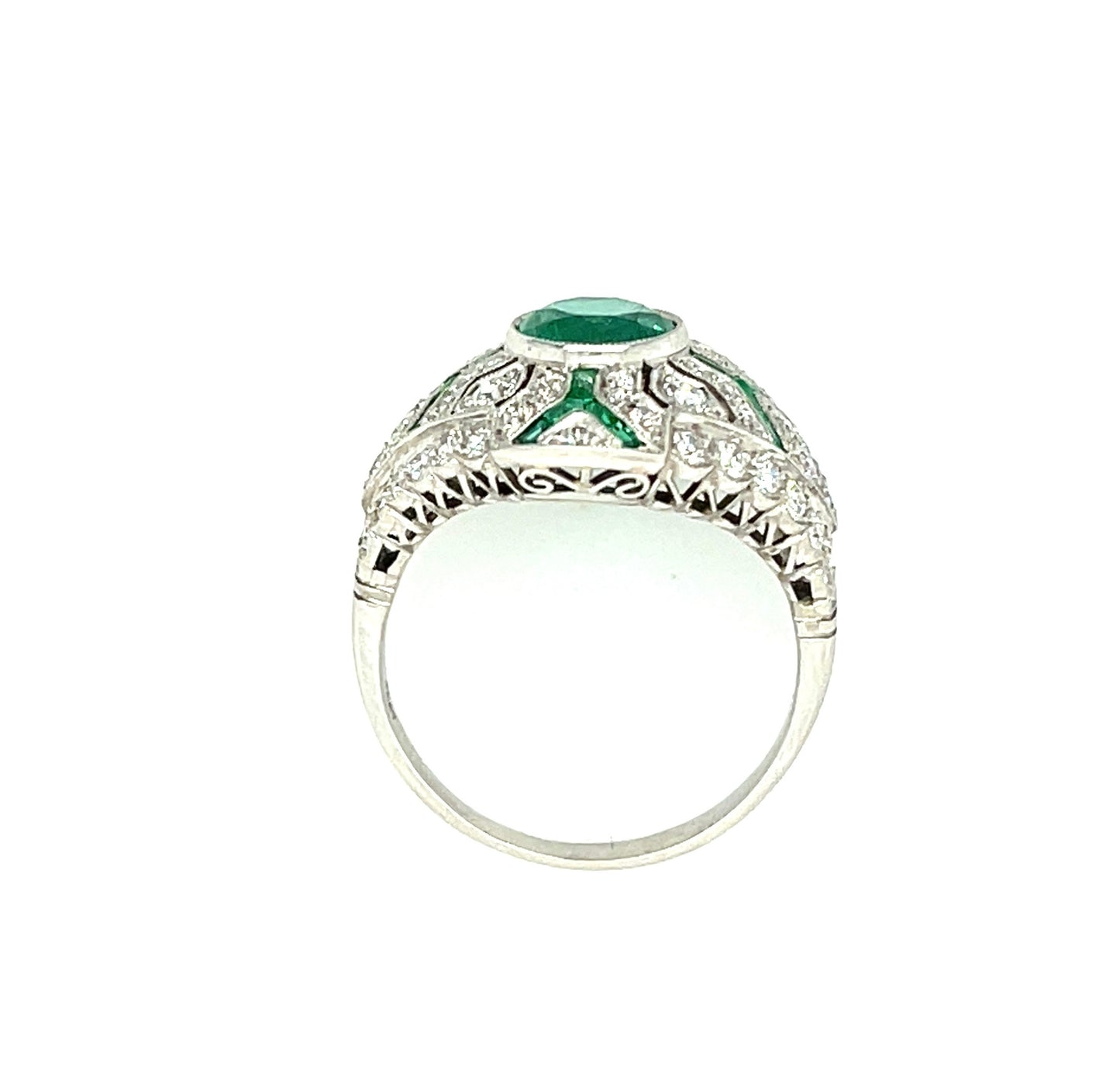 1.14ct Emerald Round .91ct SD .40ct Side Emeralds Platinum Handmade Ring