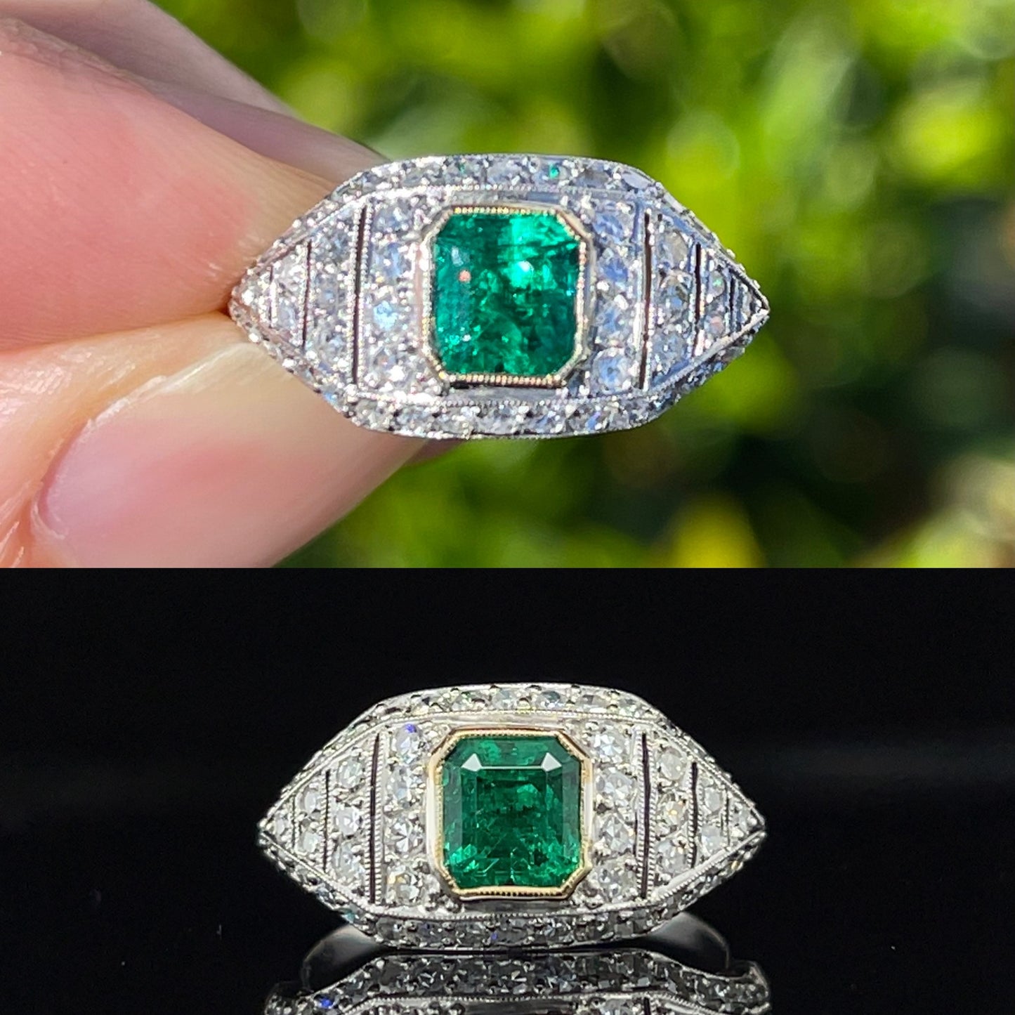 1ct Colombia Emerald 1.16ct Diamond Platinum Handmade Ring