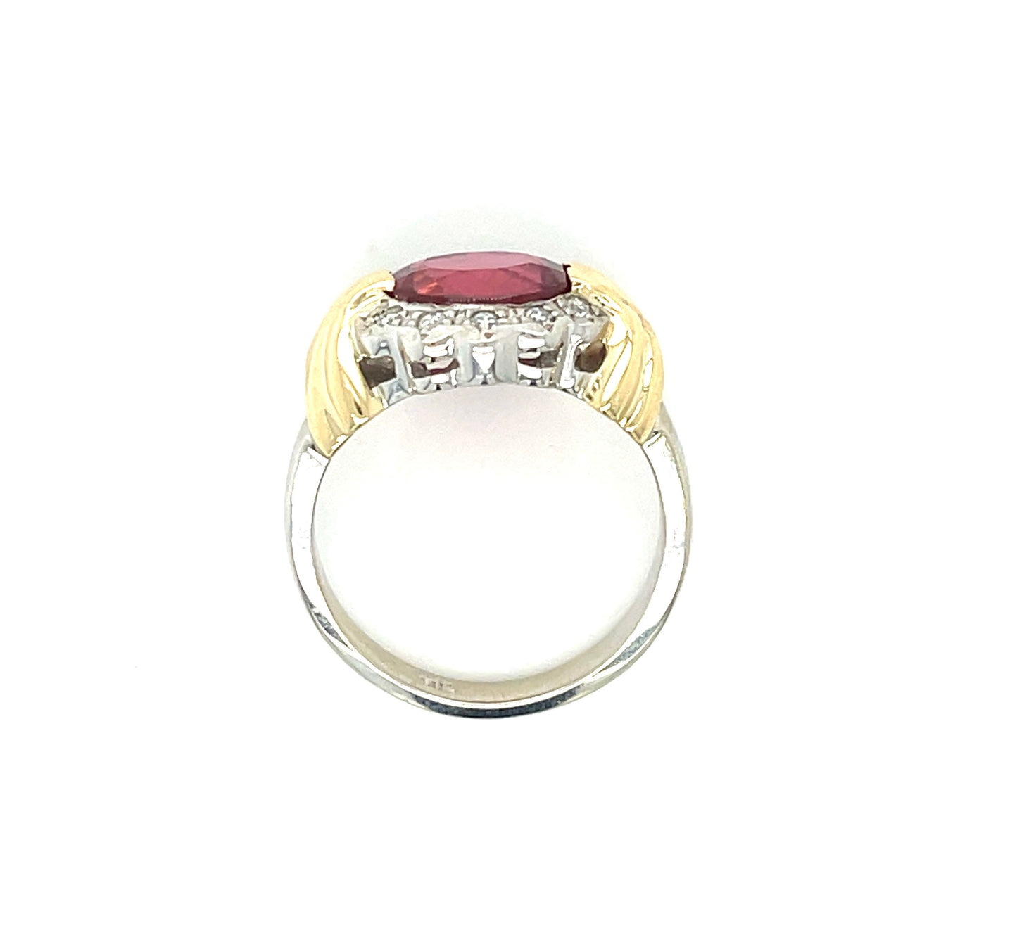 2.38ct Rubellite Tourmaline .30ct Diamonds 18K Two Tone Estate Ring (Circa 1980s)