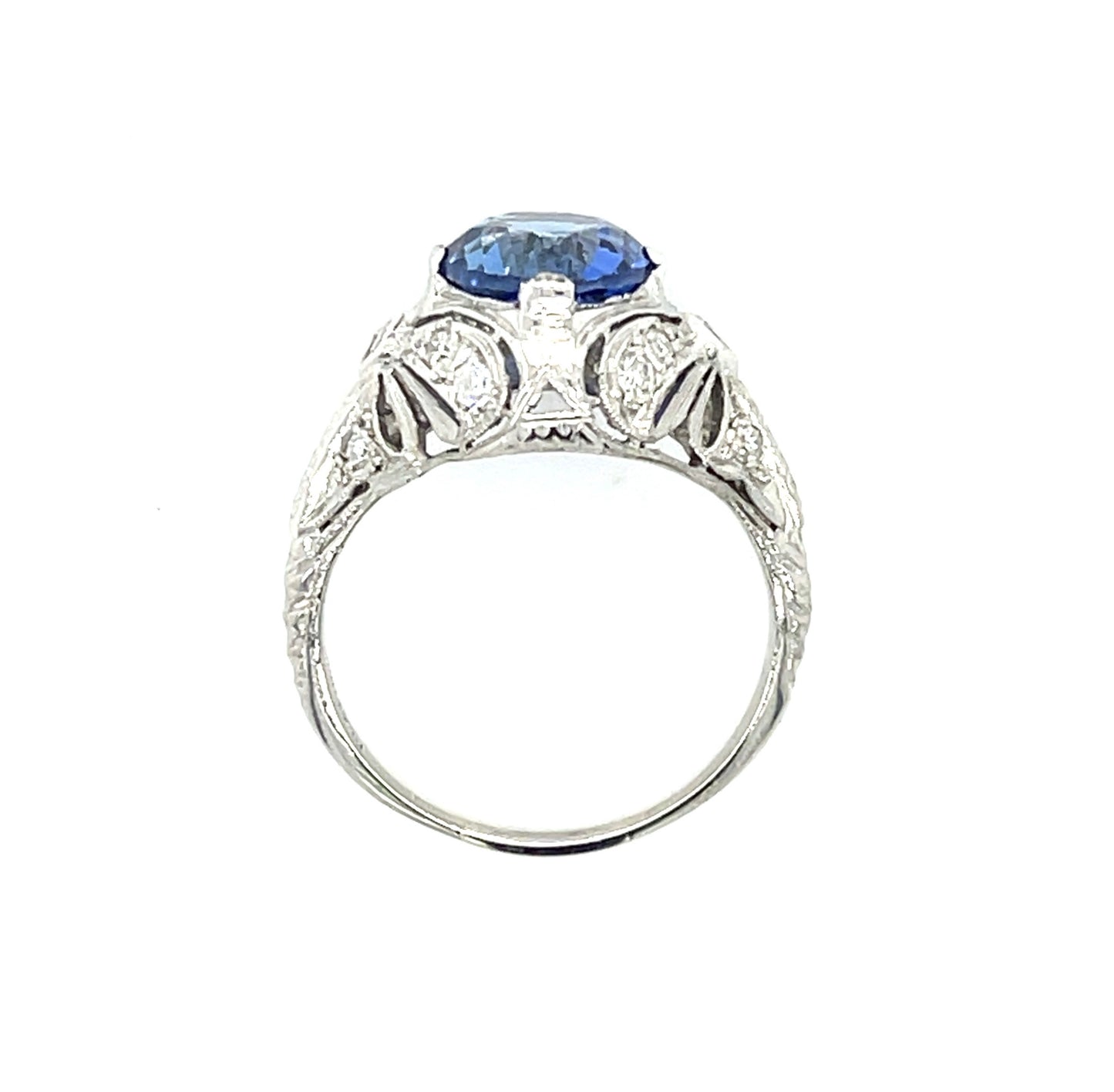 Art Deco (Circa 1920s) 2.91ct Sapphire .42ct Diamonds Platinum Handmade Antique Ring