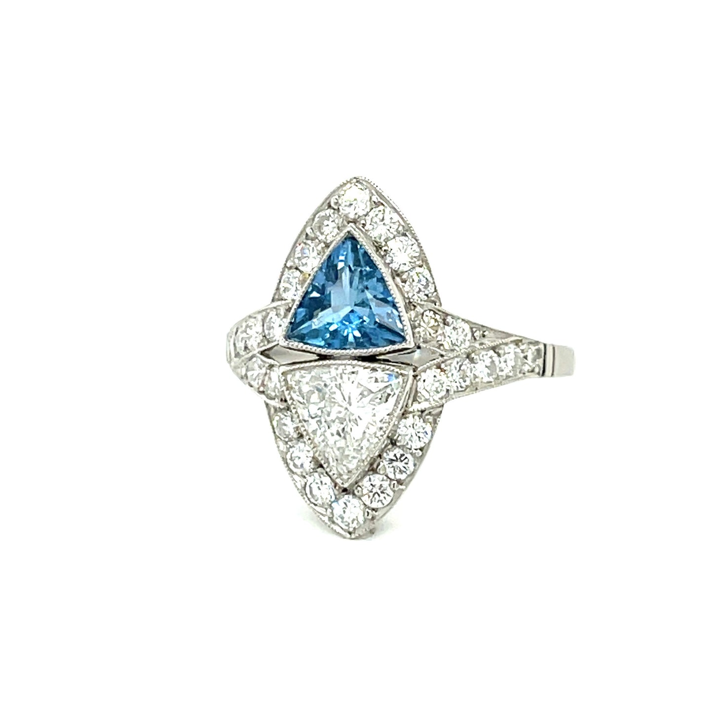 .70ct Trillion Diamond .80ct Aquamarine .88ct SD Platinum Ring