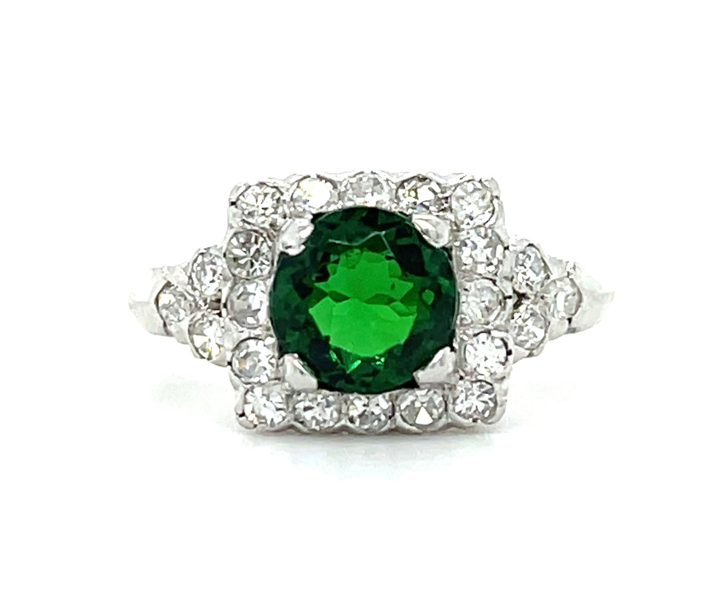 1.30ct Tsavorite Garnet .55ct Diamonds Platinum Vintage Ring (Circa 1940s)