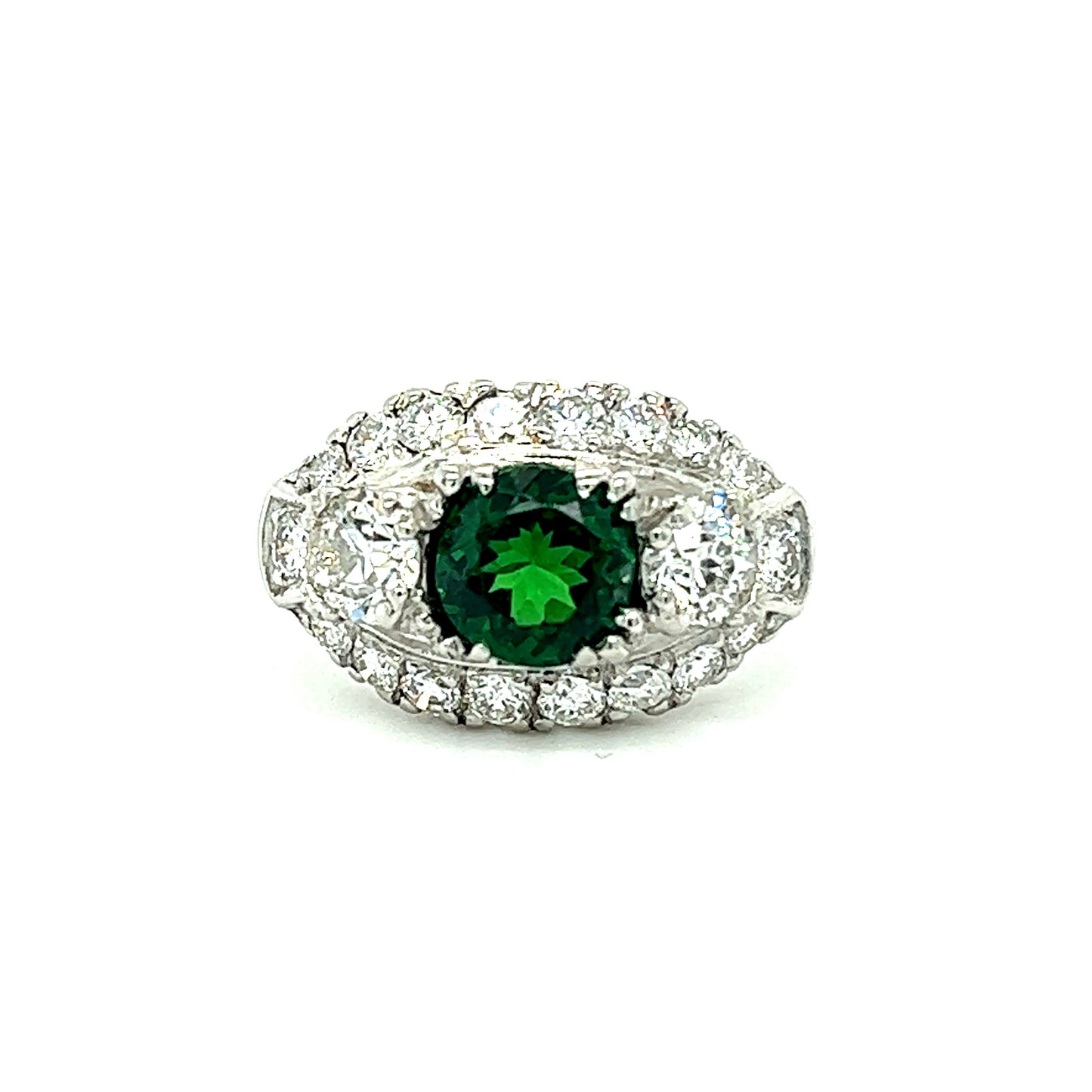 1.2ct Tsavorite Garnet & 0.61ctw Diamond 2 Stones Platinum (Circa1940s) Ring