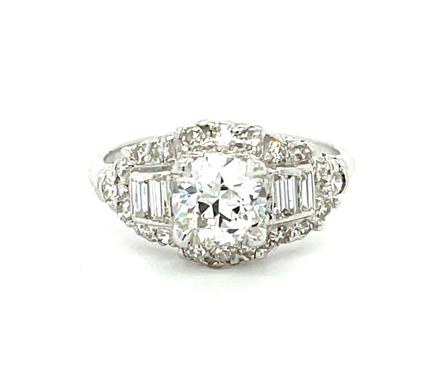 Art Deco (Circa 1930s) 1.01ct G VS1 Old European Cut Diamond .68ct SD Platinum Vintage Ring