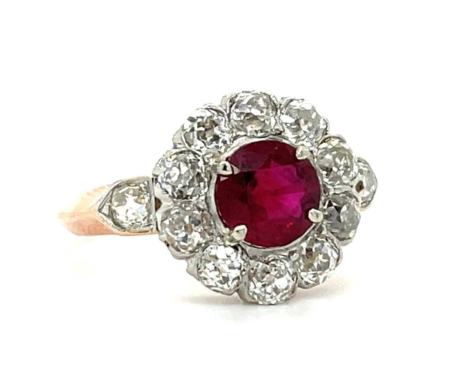 Edwardian (Circa 1900s) 1.12ct Ruby 1.50ct Old European Cut Diamonds Platinum over 18KY Antique Ring
