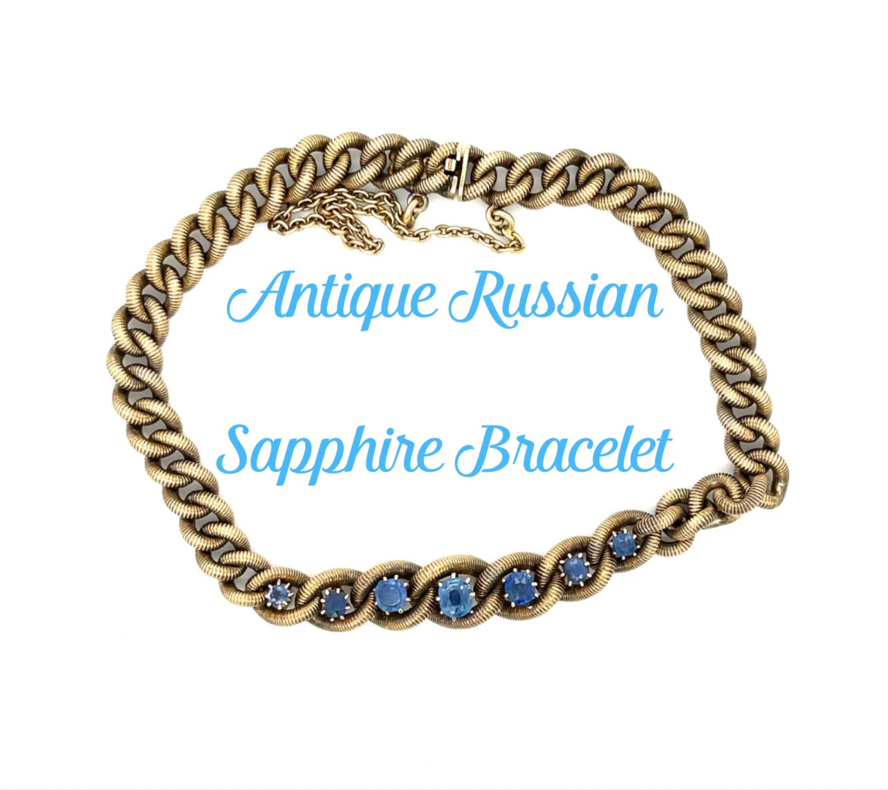 Russian Hallmarks Victorian Era (Circa 1870s) 1ct Natural Sapphires 14KY Antique Bracelet