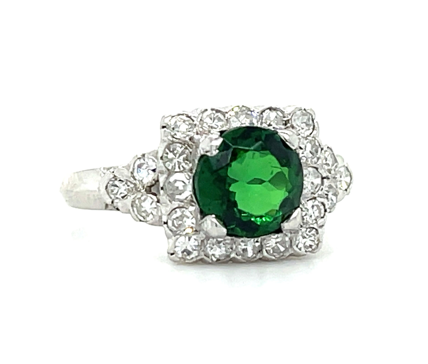 1.30ct Tsavorite Garnet .55ct Diamonds Platinum Vintage Ring (Circa 1940s)