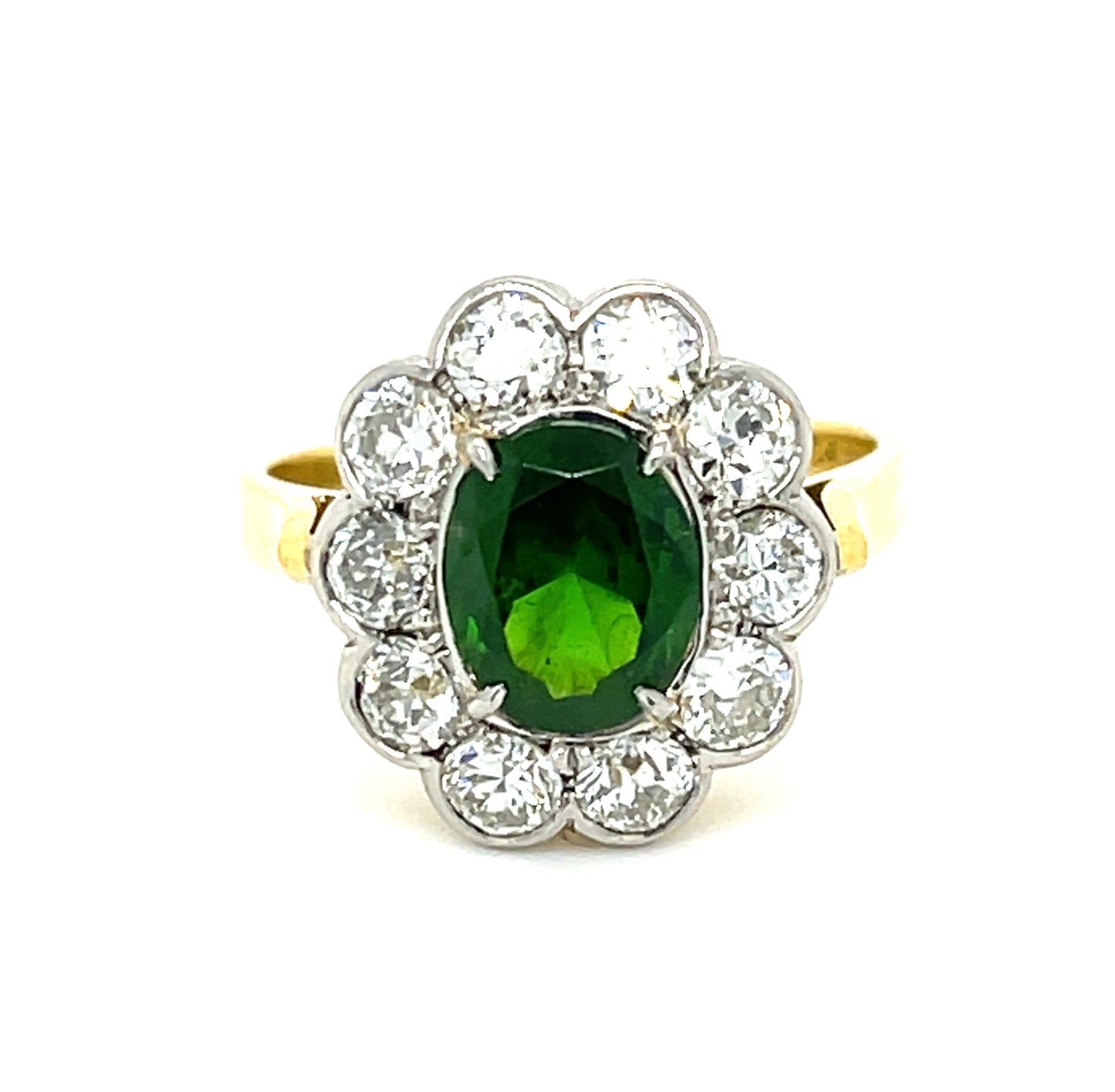 Art Deco (Circa 1930s) 1.31ct Russian Ural Mountains Garnet 1.23ct Old European Cut Diamonds Platinum over 18KY Vintage Ring