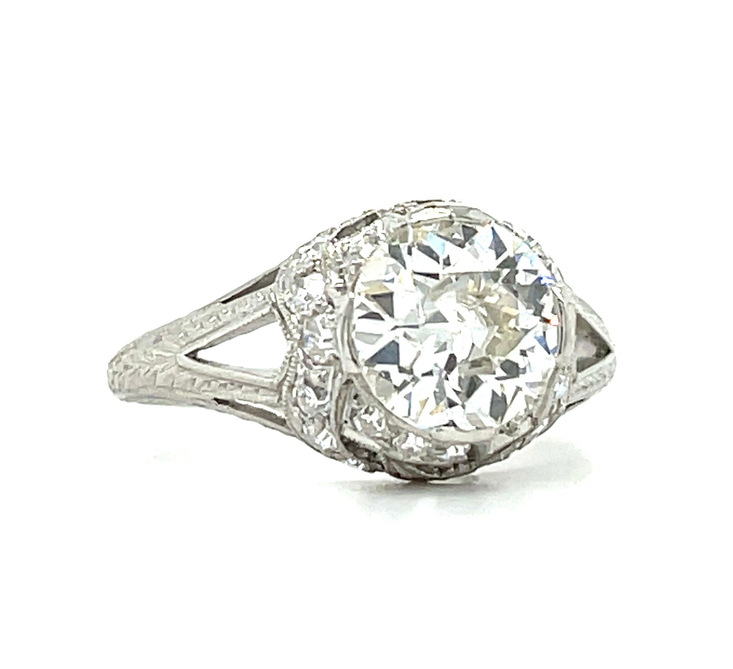Art Deco (Circa 1920s) 1.55ct Old European Cut Diamond .36ct SD Antique Platinum Ring