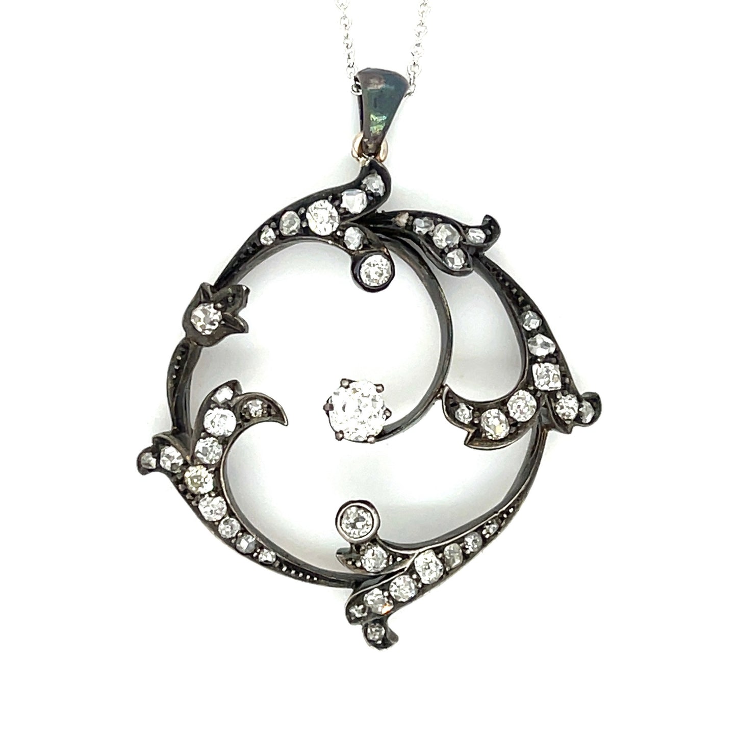 Victorian Era (Circa 1870s) .30ct Old Mine Cut Diamond 1.46ct SD Silver+14KY Antique Pendant