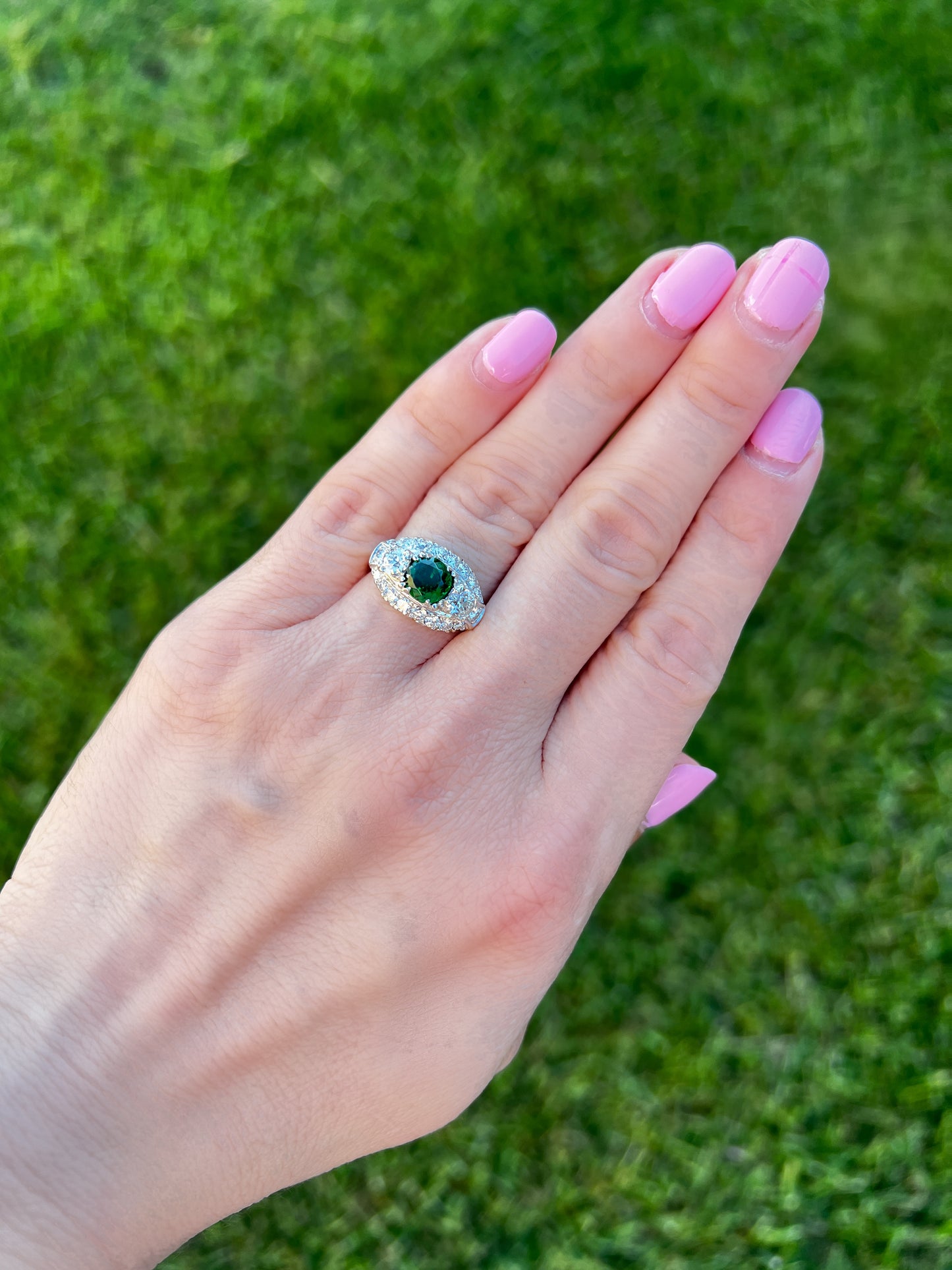 1.2ct Tsavorite Garnet & 0.61ctw Diamond 2 Stones Platinum (Circa1940s) Ring
