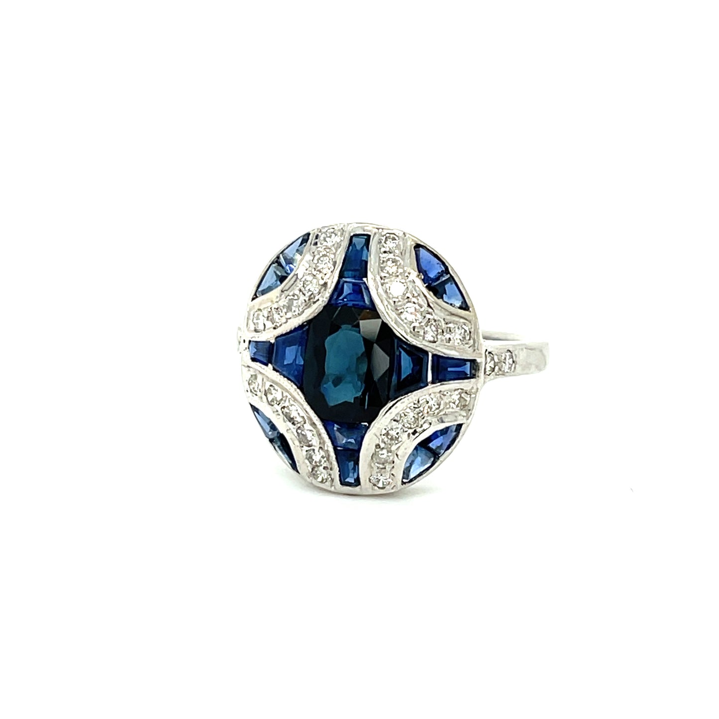 2.50ct Blue Sapphire .45ct Diamond 18KW Ring