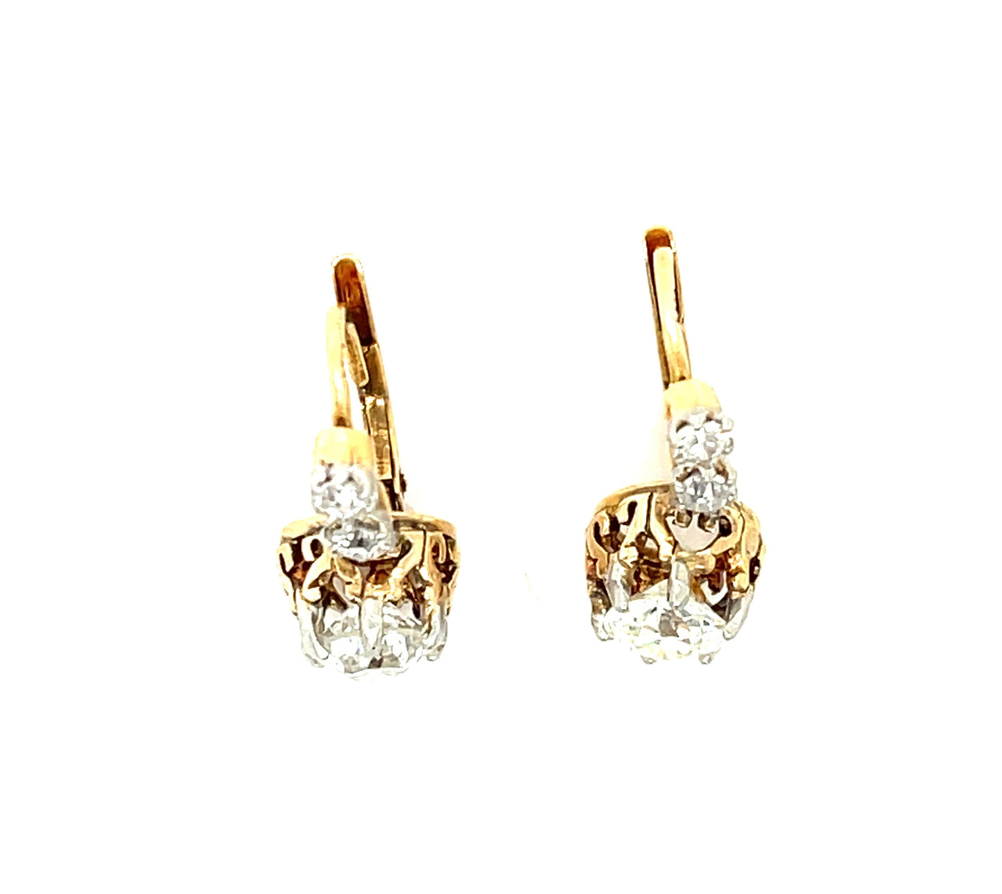 Edwardian (Circa 1900s) 1.40ct Old European Cut Diamonds (Two Stones) .32ct SD (Four Stones) Platinum over 18KY Earrings
