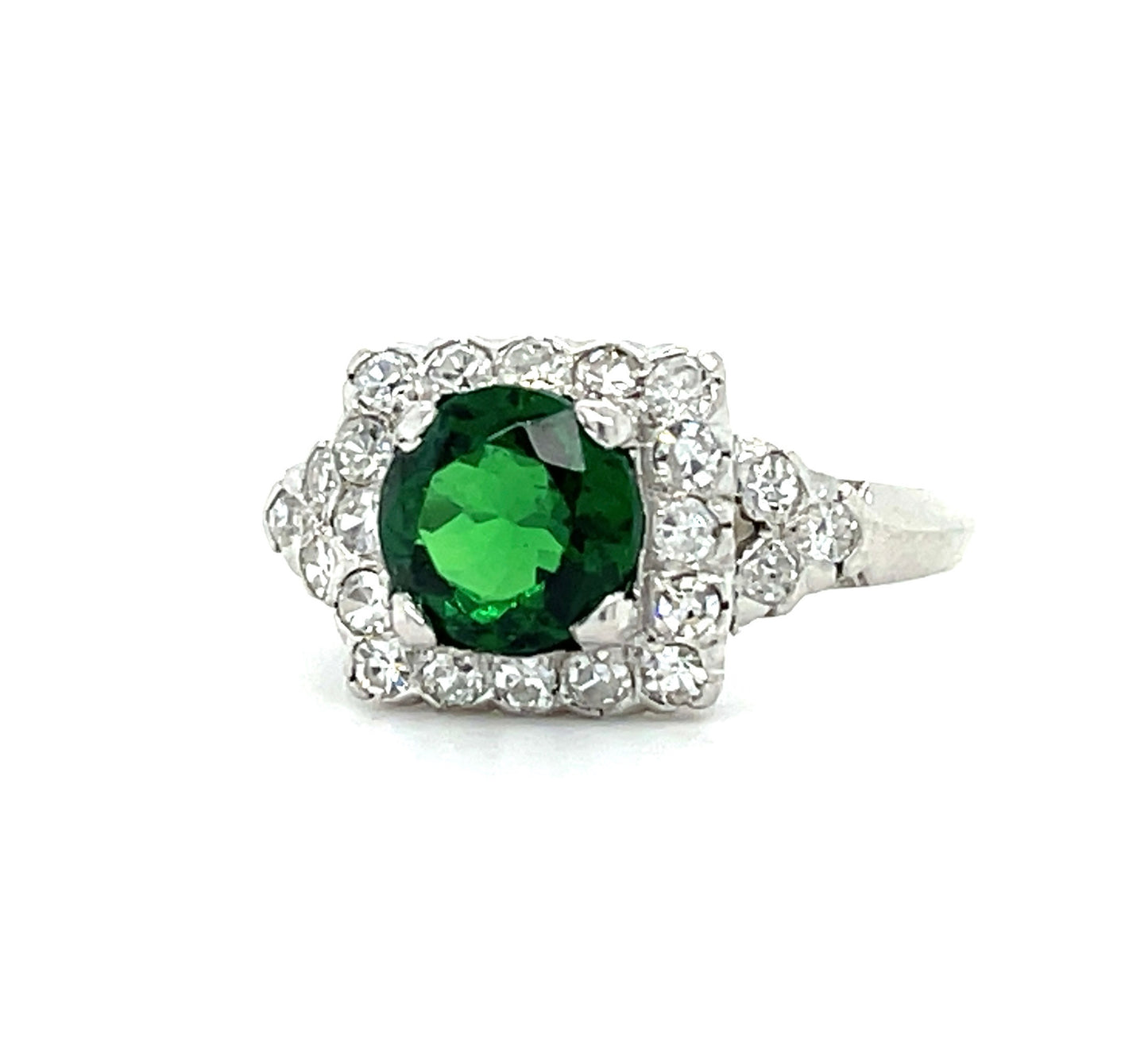 1.30ct Tsavorite Garnet .55ct Diamonds Platinum Vintage Ring (Circa 1940s)