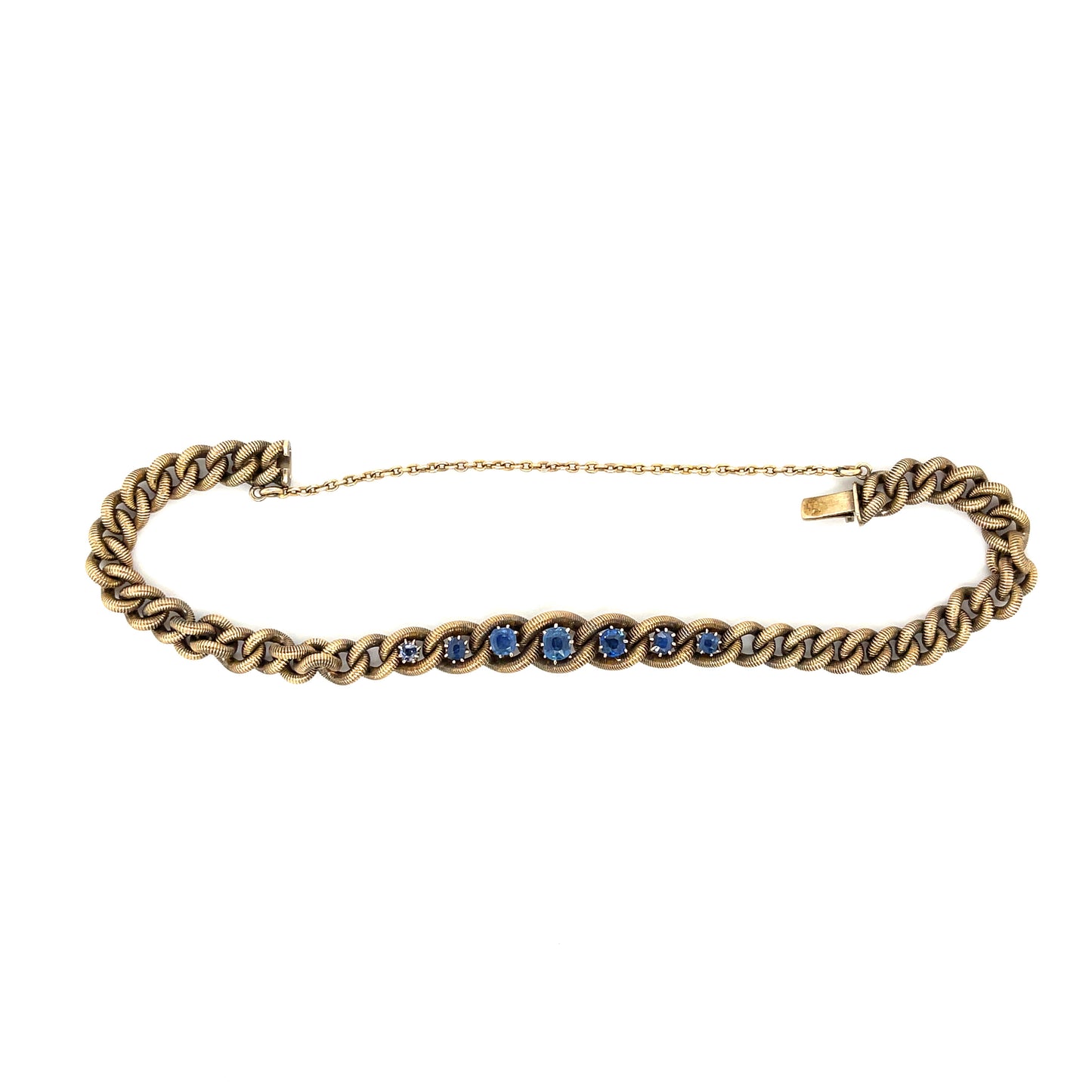 Russian Hallmarks Victorian Era (Circa 1870s) 1ct Natural Sapphires 14KY Antique Bracelet