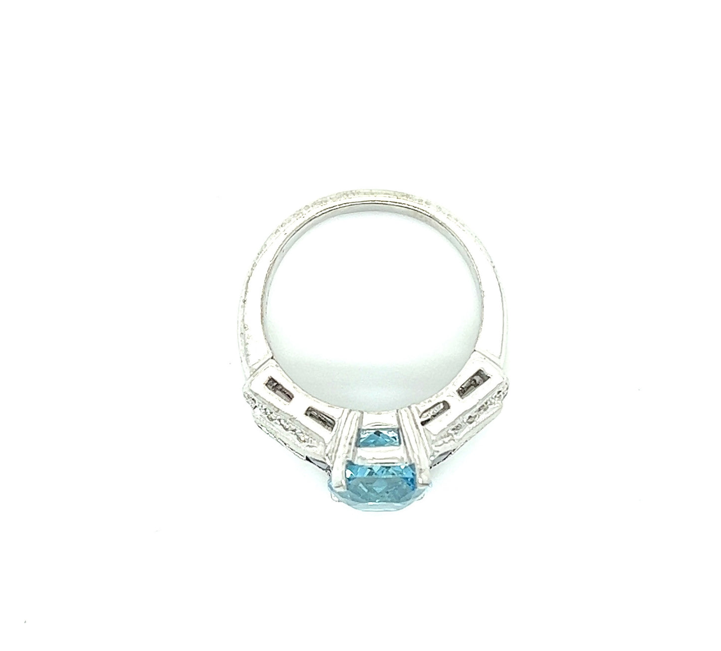 3.15ct Aquamarine, 0.60ctw Sapphire, and 0.44ctw Diamond Platinum Ring