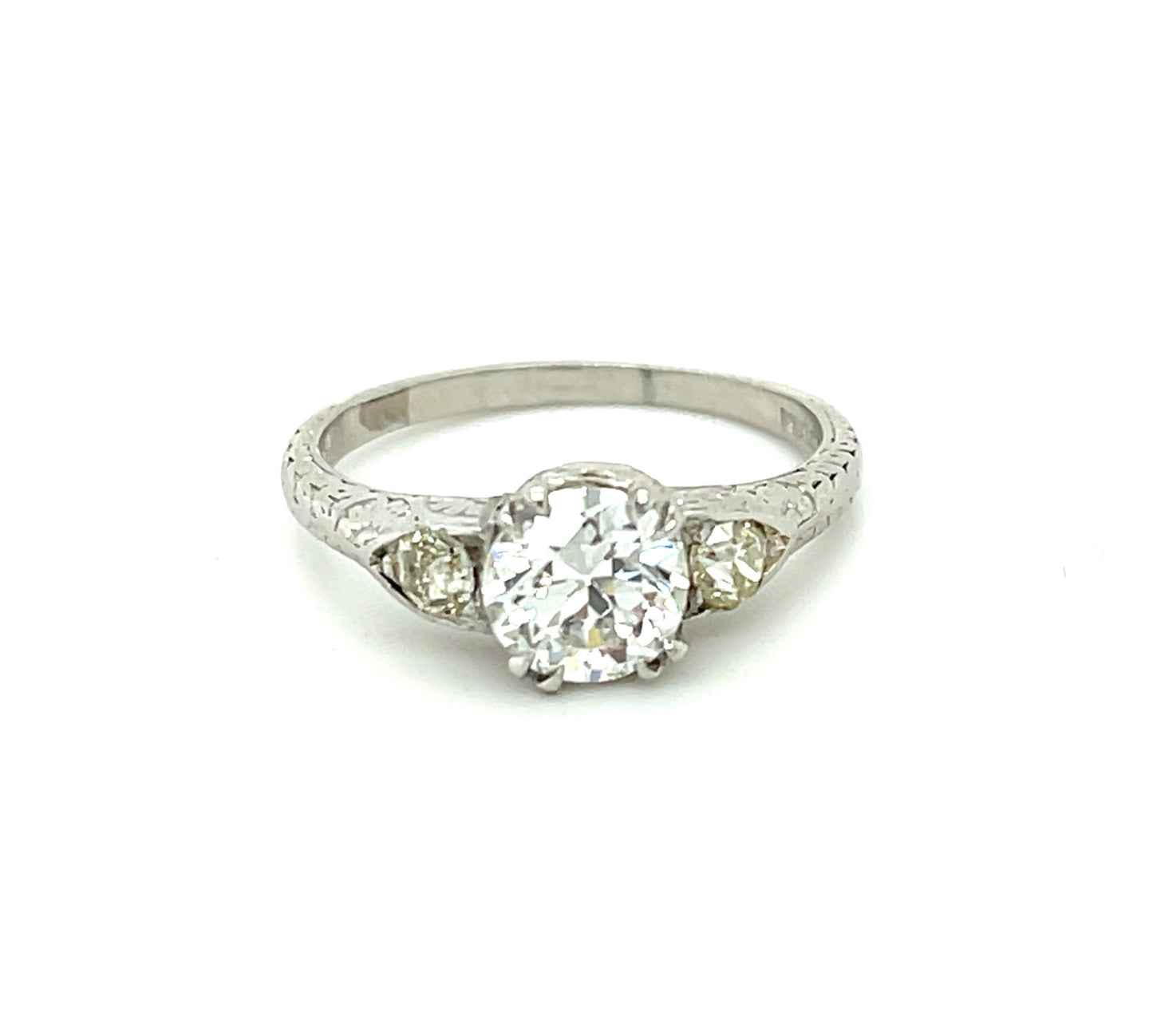 Art Deco (Circa 1930s) .99ct GIA G VS1 Old European Cut Diamond .10ct SD Platinum Vintage Ring