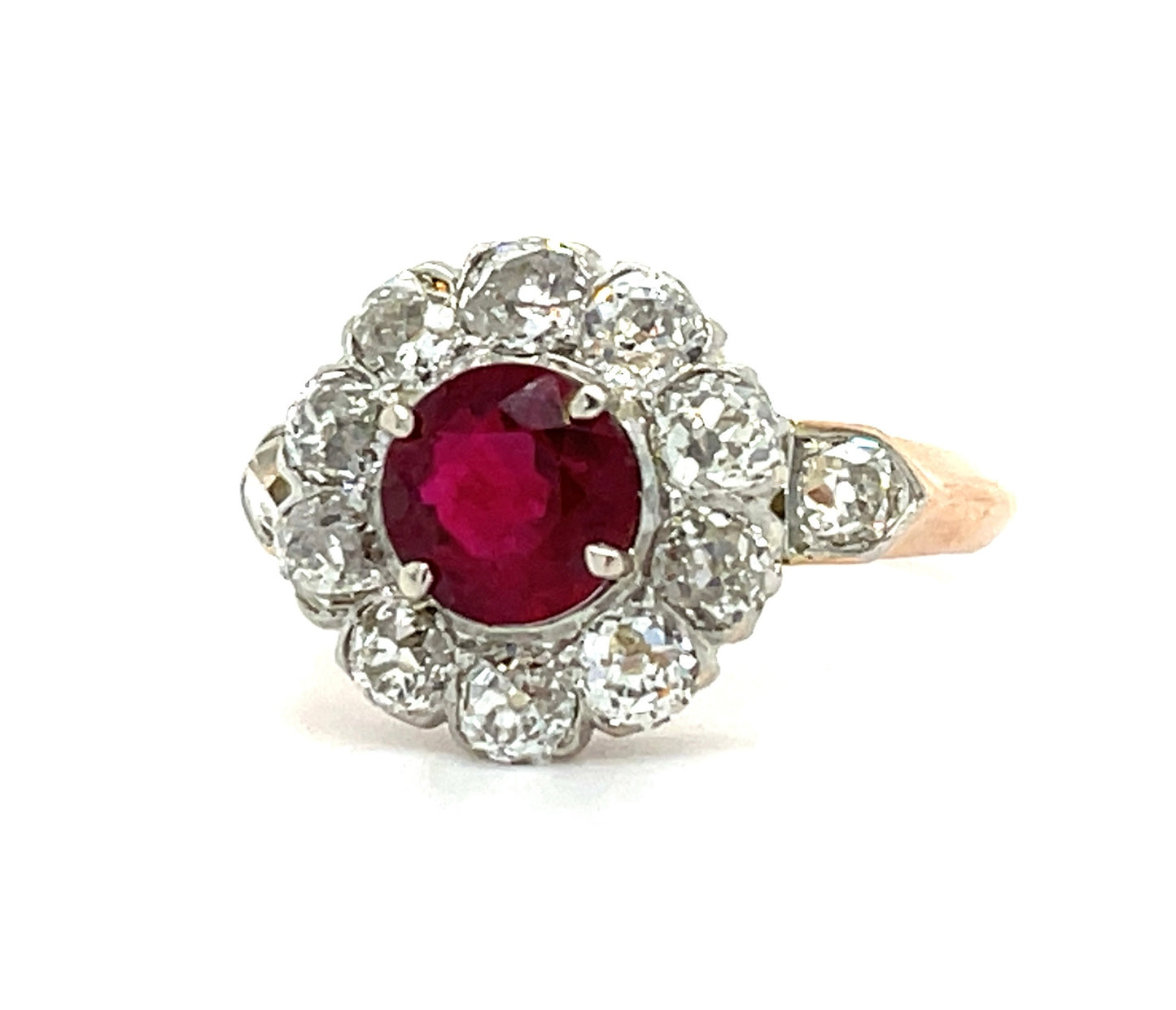 Edwardian (Circa 1900s) 1.12ct Ruby 1.50ct Old European Cut Diamonds Platinum over 18KY Antique Ring