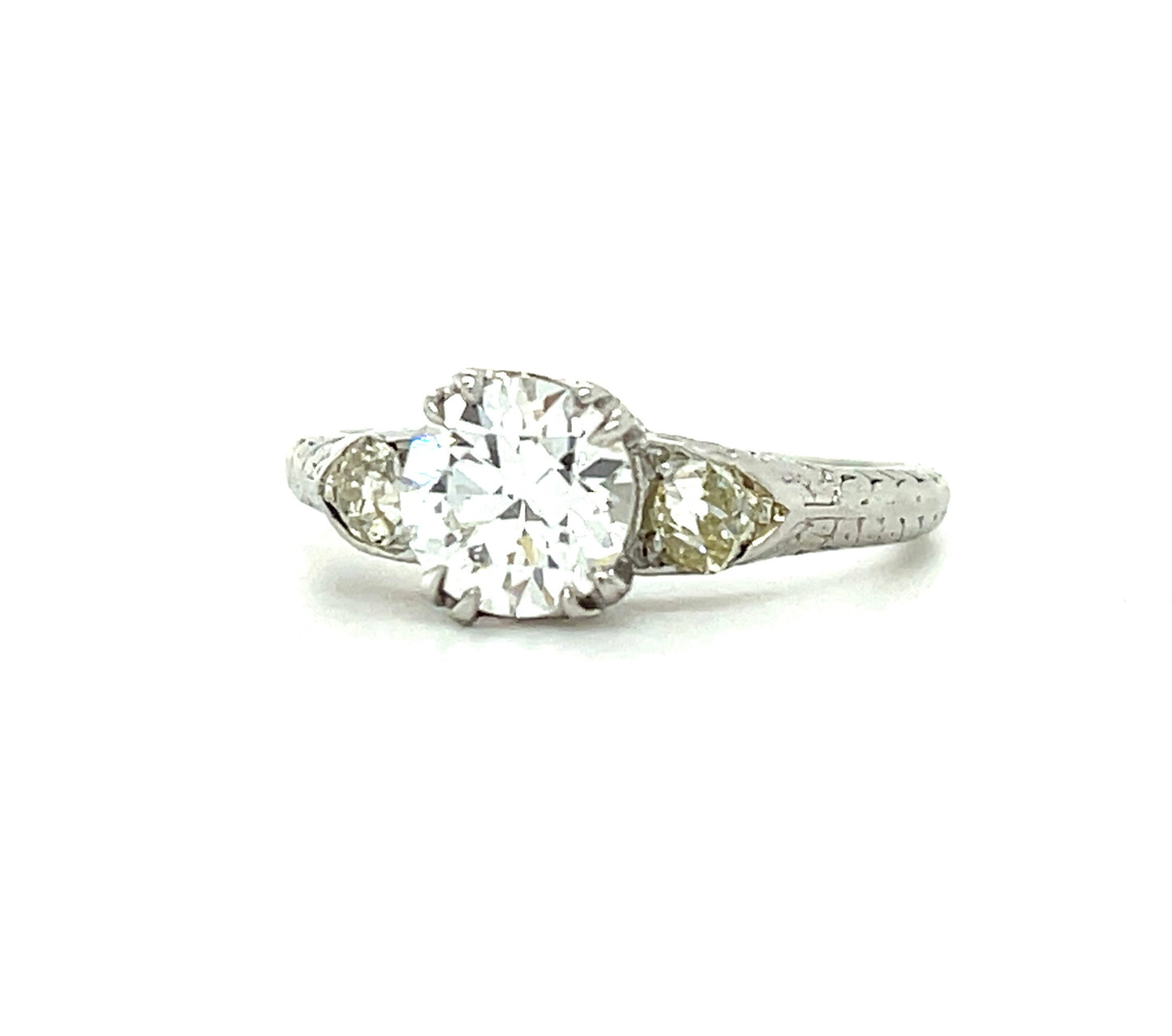 Art Deco (Circa 1930s) .99ct GIA G VS1 Old European Cut Diamond .10ct SD Platinum Vintage Ring
