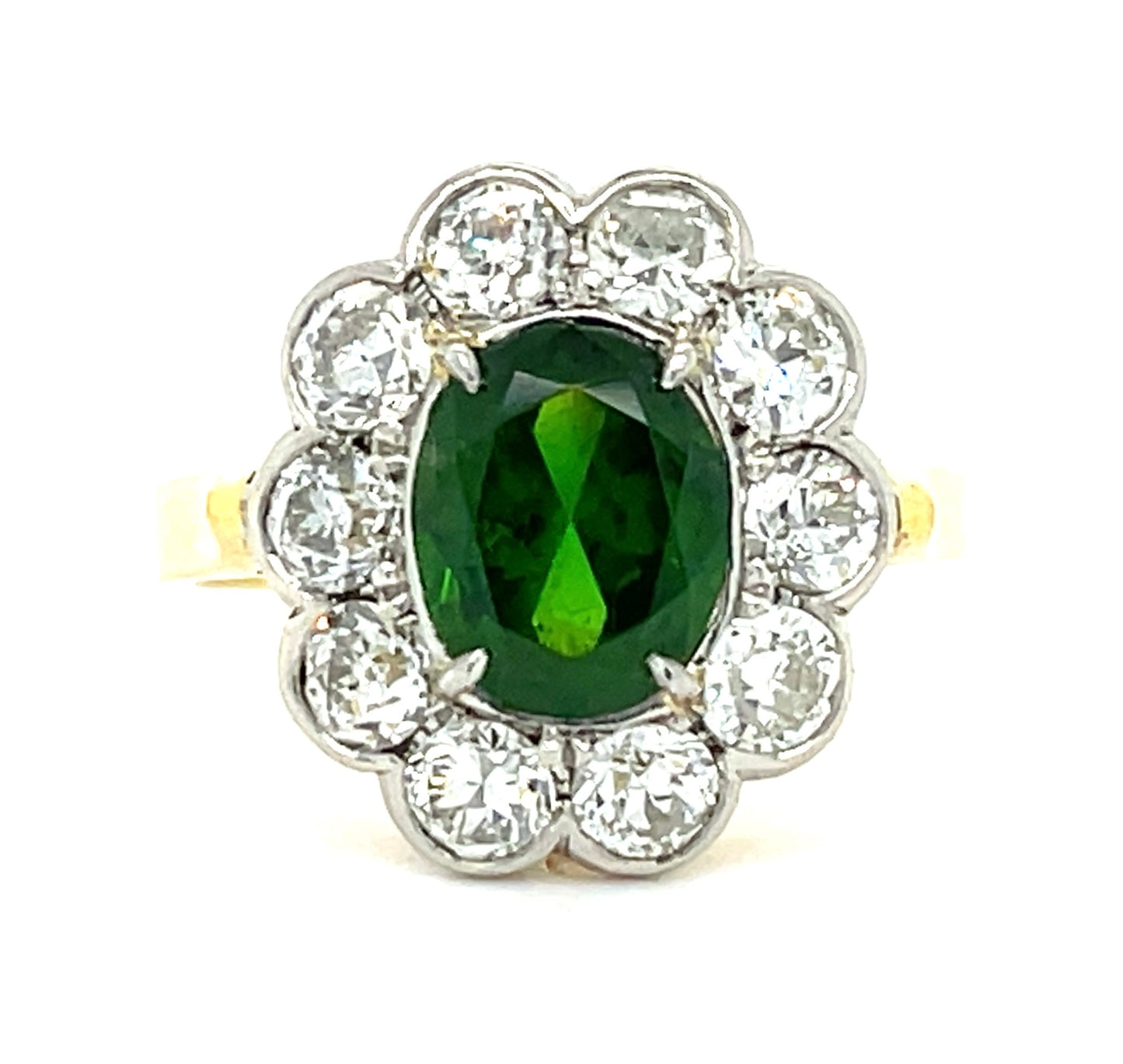 Art Deco (Circa 1930s) 1.31ct Russian Ural Mountains Garnet 1.23ct Old European Cut Diamonds Platinum over 18KY Vintage Ring