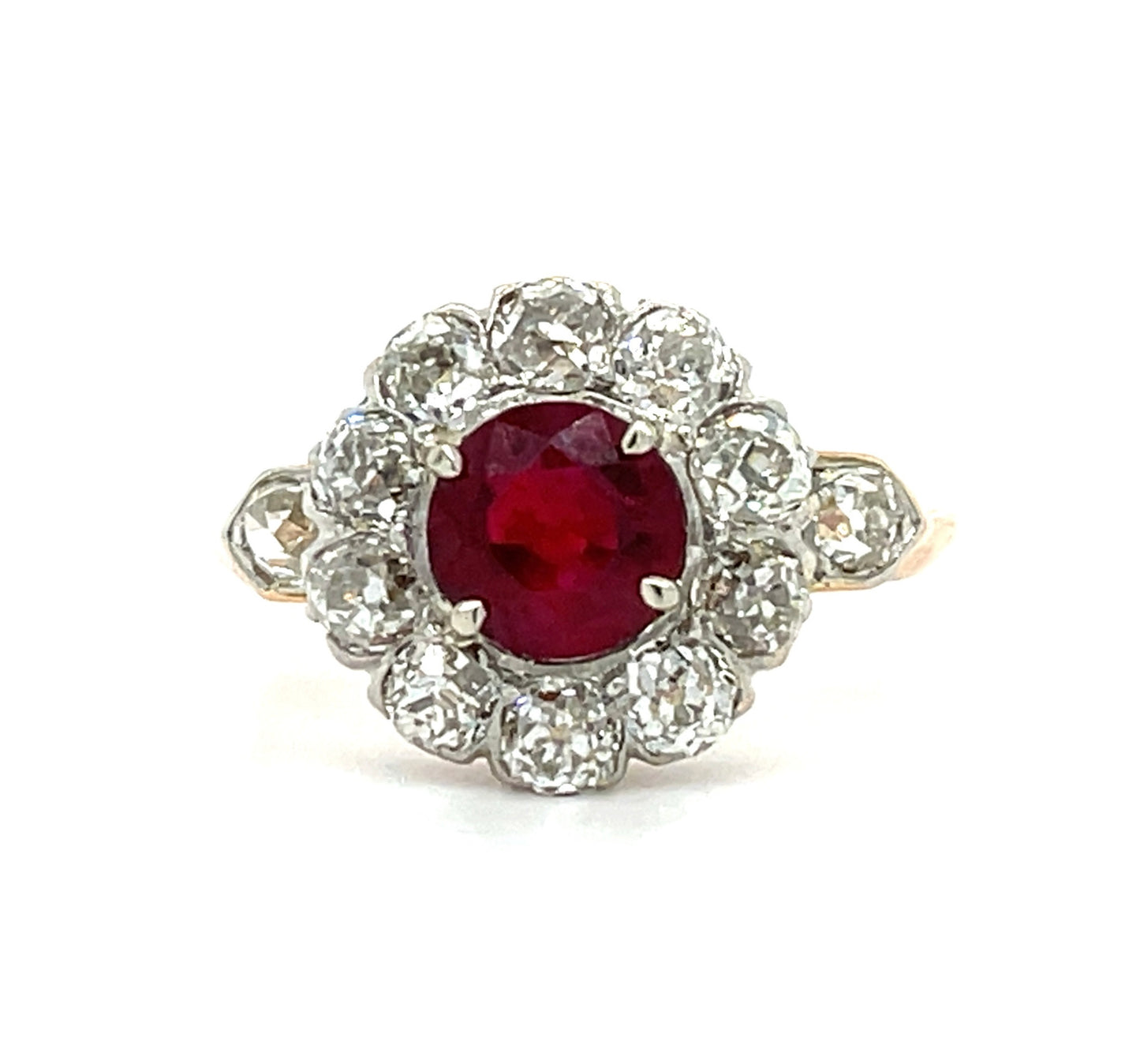 Edwardian (Circa 1900s) 1.12ct Ruby 1.50ct Old European Cut Diamonds Platinum over 18KY Antique Ring