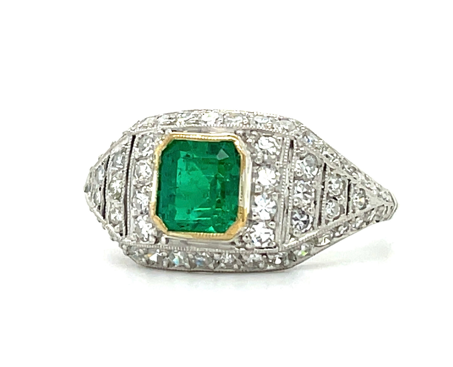 1ct Colombia Emerald 1.16ct Diamond Platinum Handmade Ring