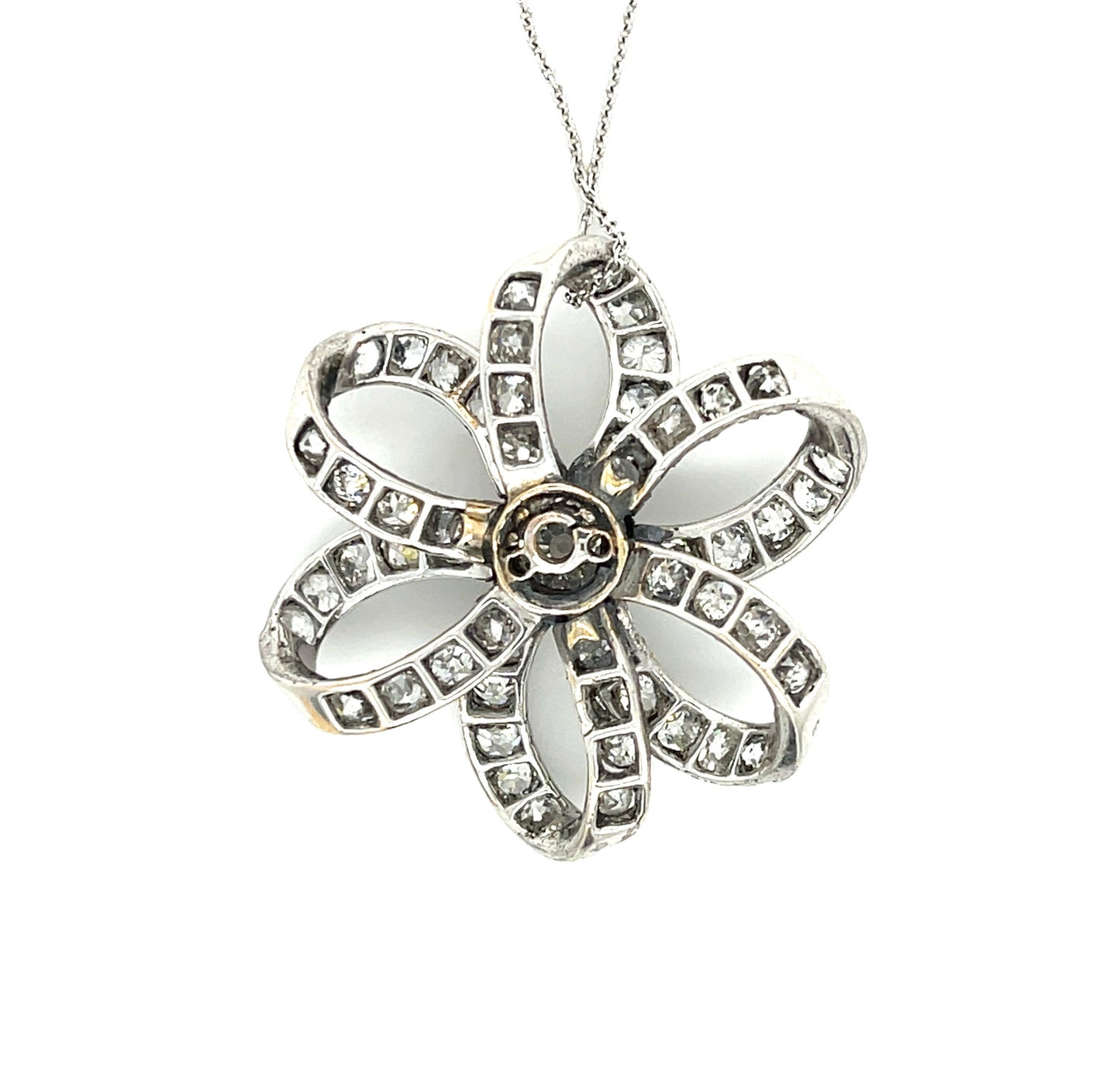 Victorian (Circa 1860s) .85ct Old Mine Cut Diamond 4.20ct Side Diamonds Silver Antique Pendant/Brooch
