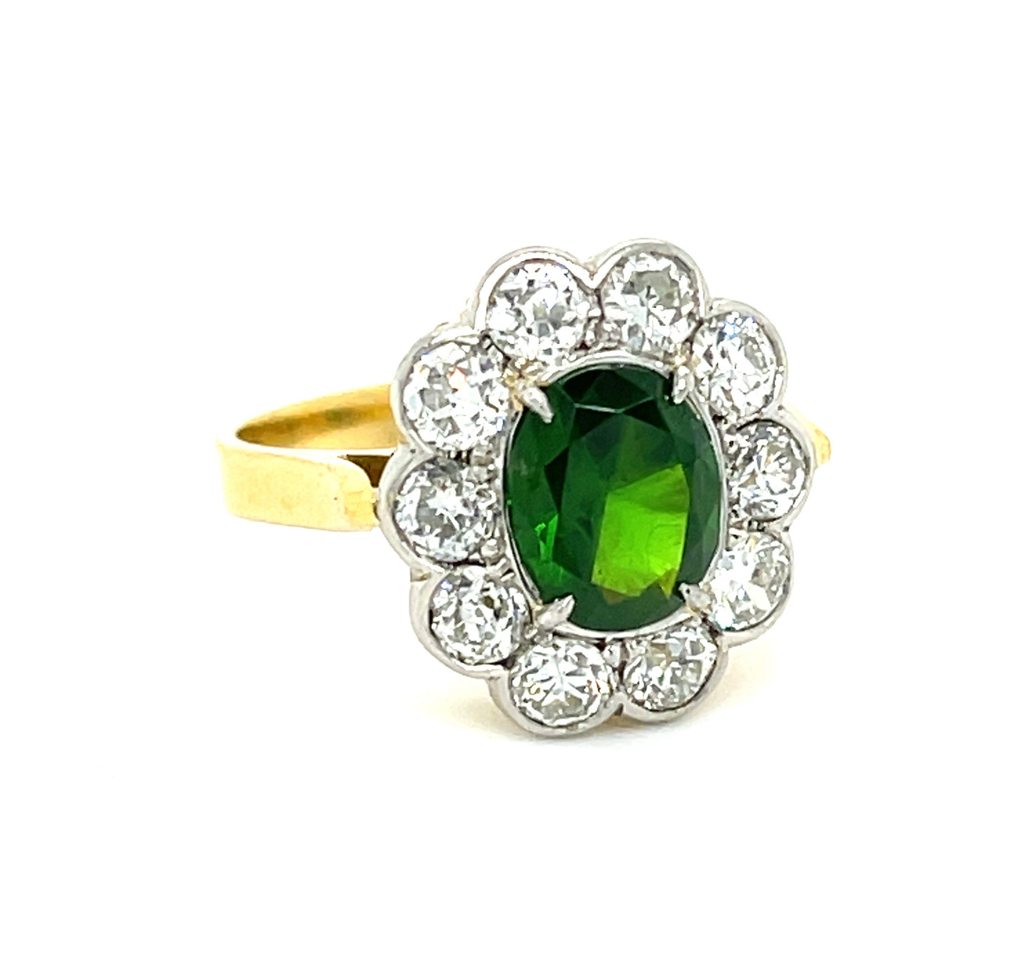 Art Deco (Circa 1930s) 1.31ct Russian Ural Mountains Garnet 1.23ct Old European Cut Diamonds Platinum over 18KY Vintage Ring