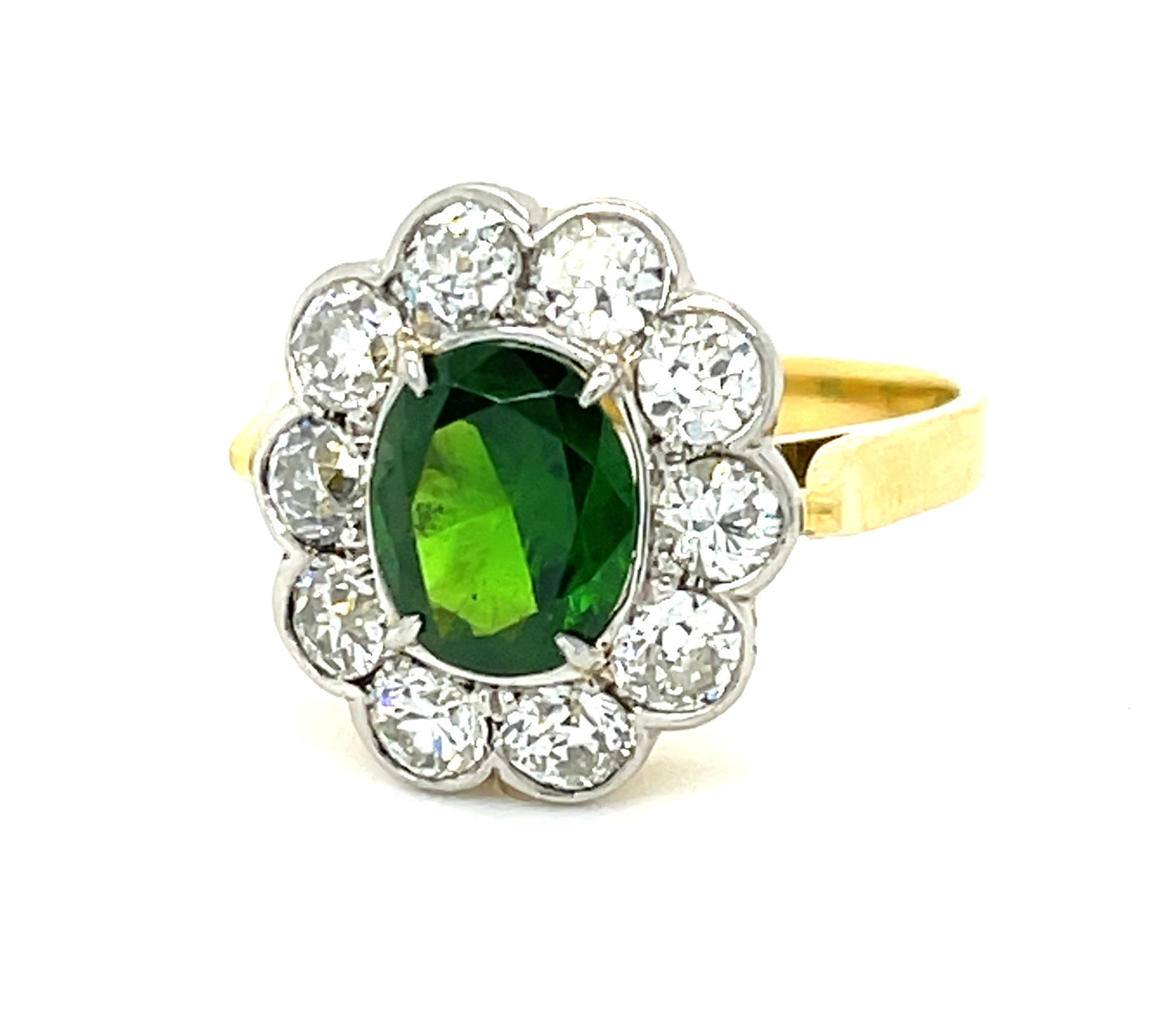 Art Deco (Circa 1930s) 1.31ct Russian Ural Mountains Garnet 1.23ct Old European Cut Diamonds Platinum over 18KY Vintage Ring