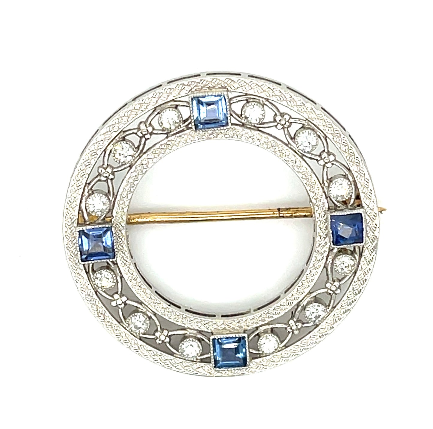 Art Deco (Circa 1920s) .80ct Natural Sapphires .36ct Diamonds (12 Stones) Antique Brooch