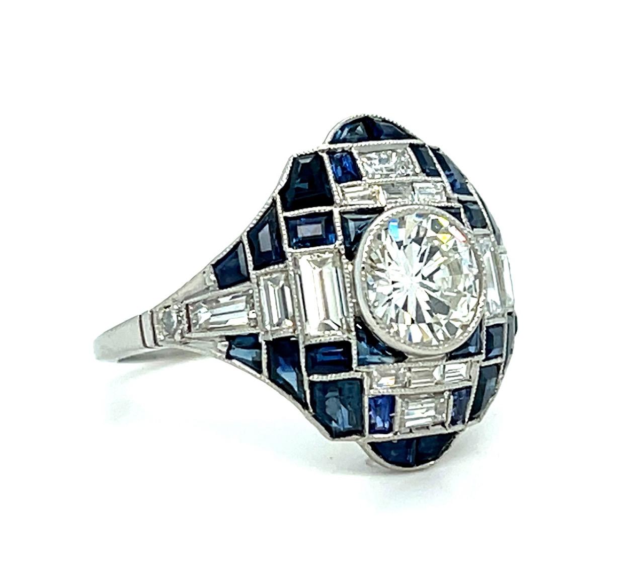 1.01ct Round Brilliant Diamond 3.20ct Sapphire Platinum Handmade Ring 1.25ct SD