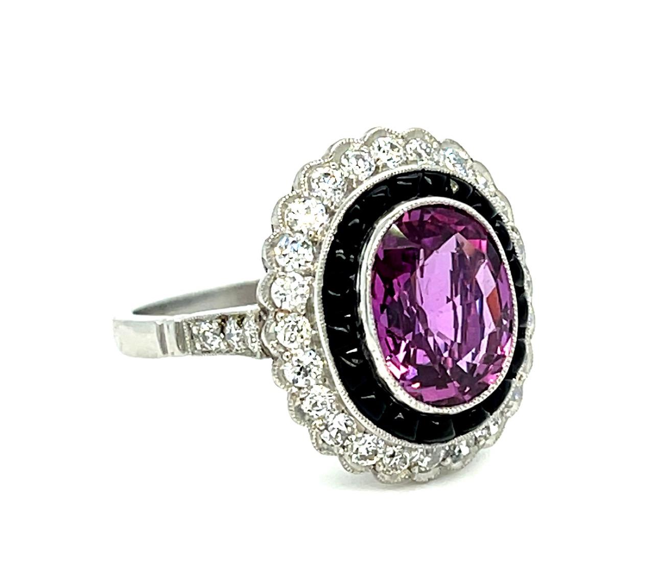 3.36ct Oval Pink Sapphire .84ct Diamond Handmade Ring 6.80g 6 Size
