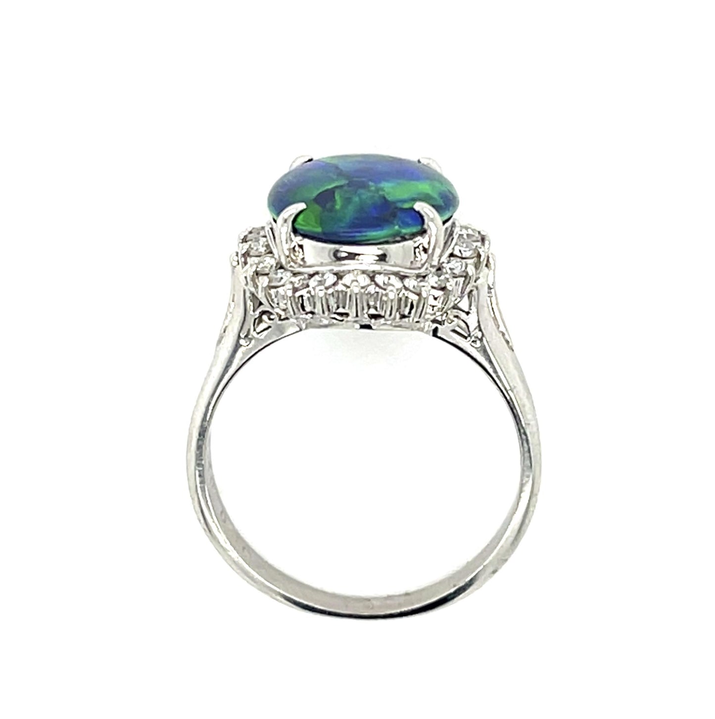 2.20ct Australian Opal PT 900 Ring .30ct Diamond 6.20g 6 Size
