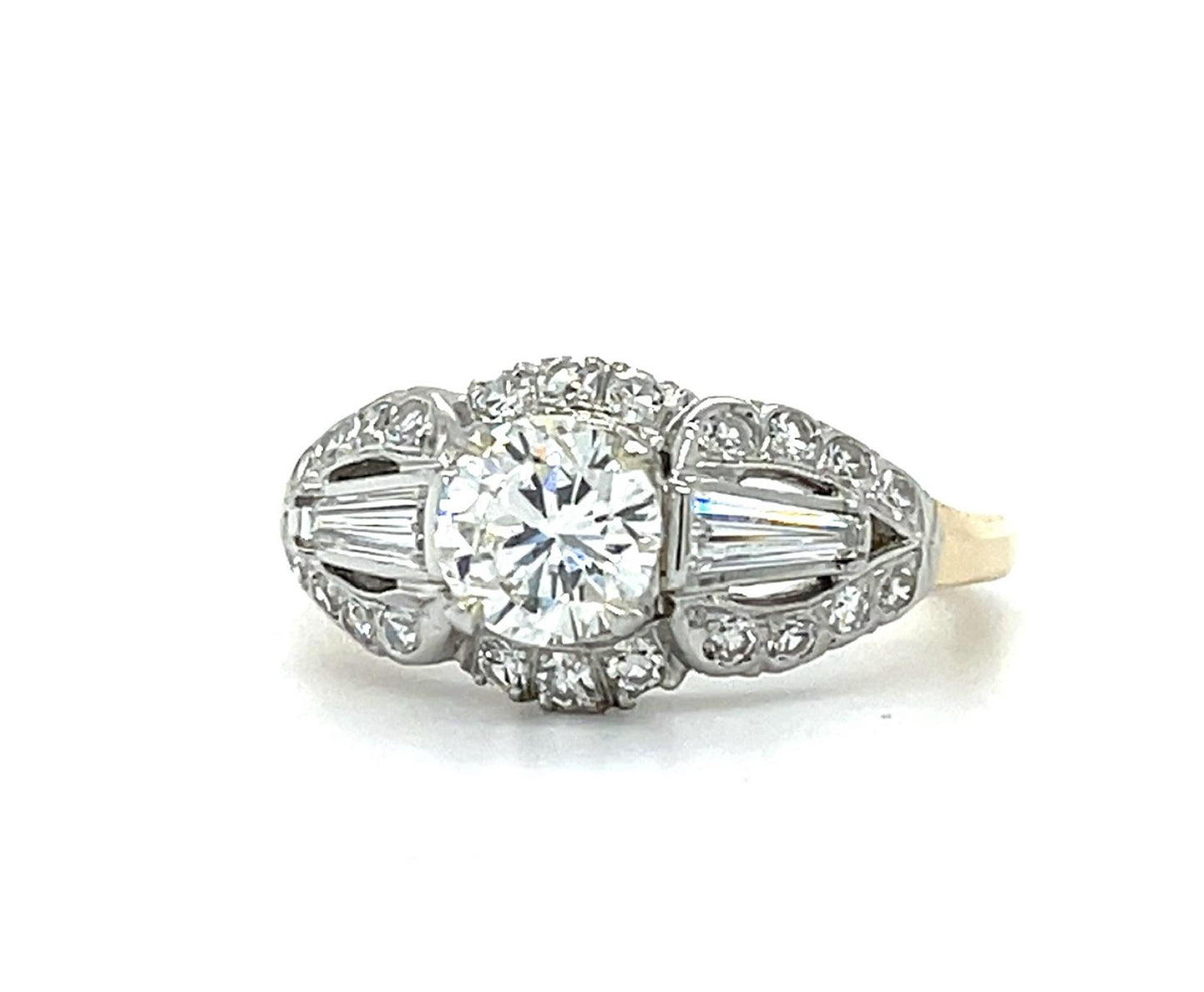 Art Deco 1.01ct H VS1 Diamond Platinum/14KY Ring .55ct SD 8 Size 6.49g GLS Cert