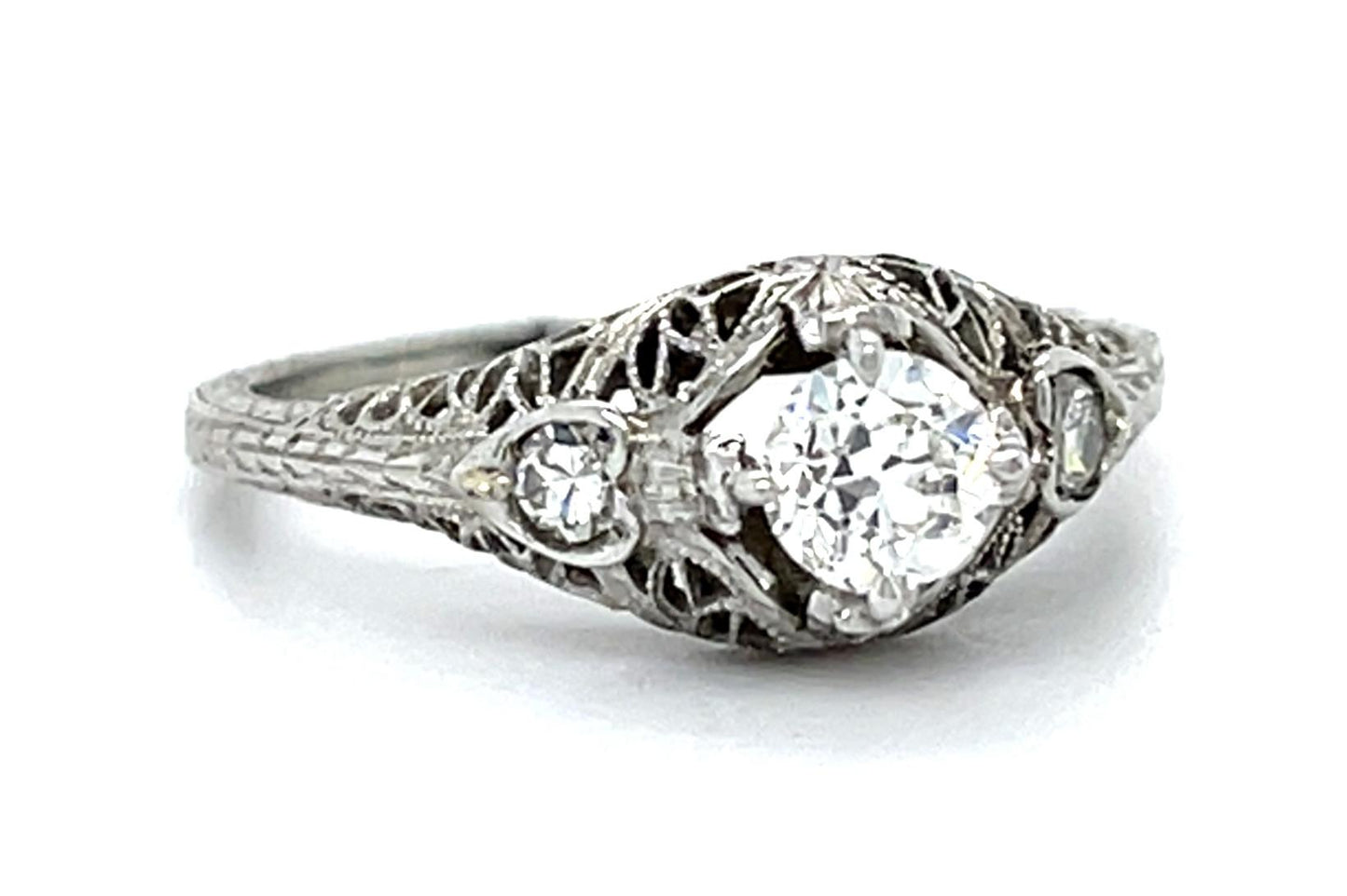 Original Art Deco .38ct Exact Old European Diamond 14KW Ring (Vintage 1930s)