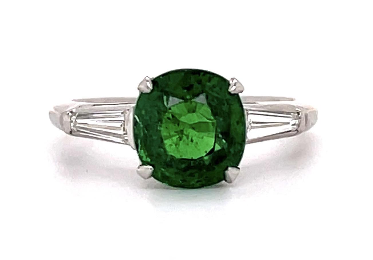 2.40ct Tsavorite .30ct Diamond Platinum Ring (Estate 1960s) 4.49g 5 Size