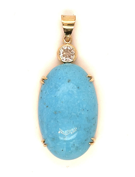 16ct Turquoise .24ct Diamond 14KY Handmade Pendant