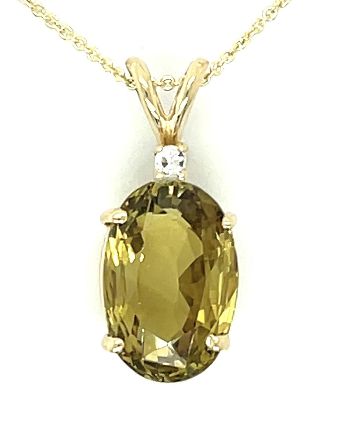 7ct Chrysoberyl .06ct Diamond 14KY Pendant 3.58g 16"