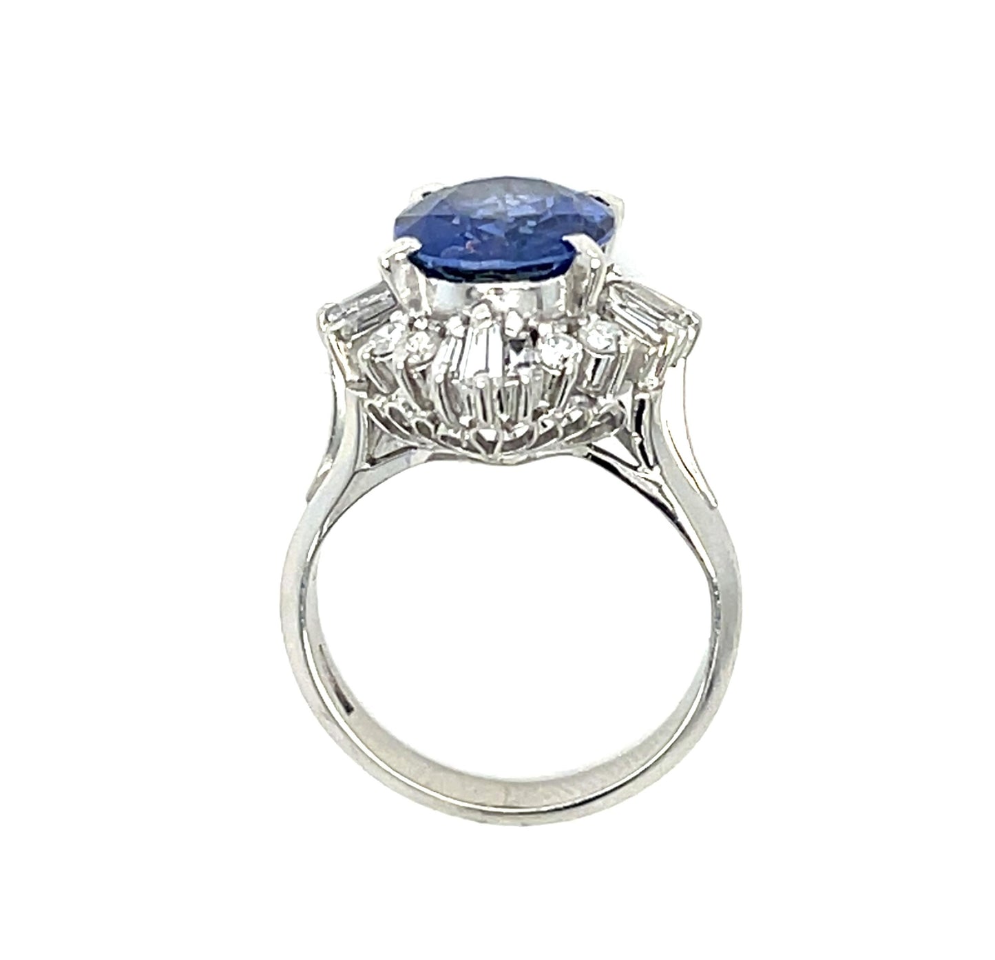 3.18ct Sapphire PT Ring (Estate 1970s) .60ct Diamond 7.40g 6 Size