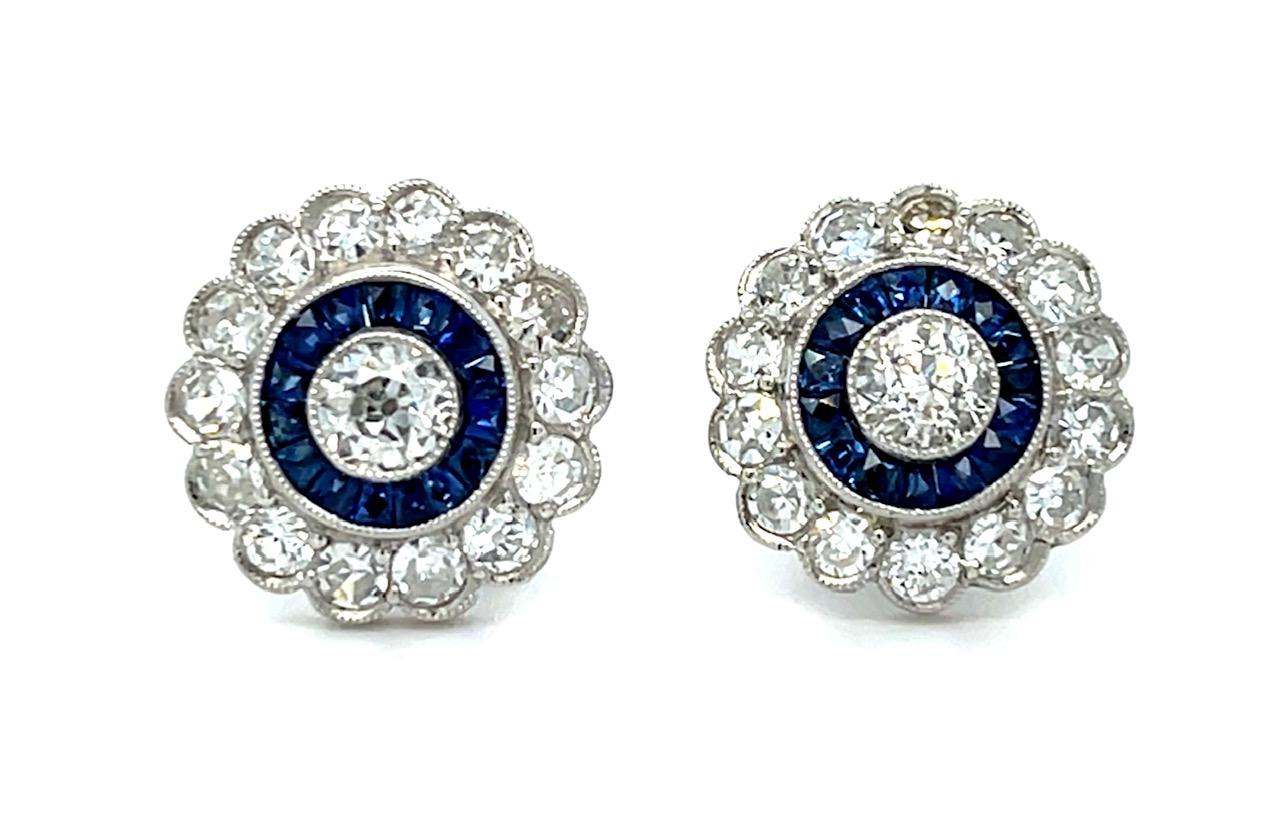 .40ct Diamonds .46ct Sapphire Platinum Handmade Stud Earrings .80ct SD 4.50g
