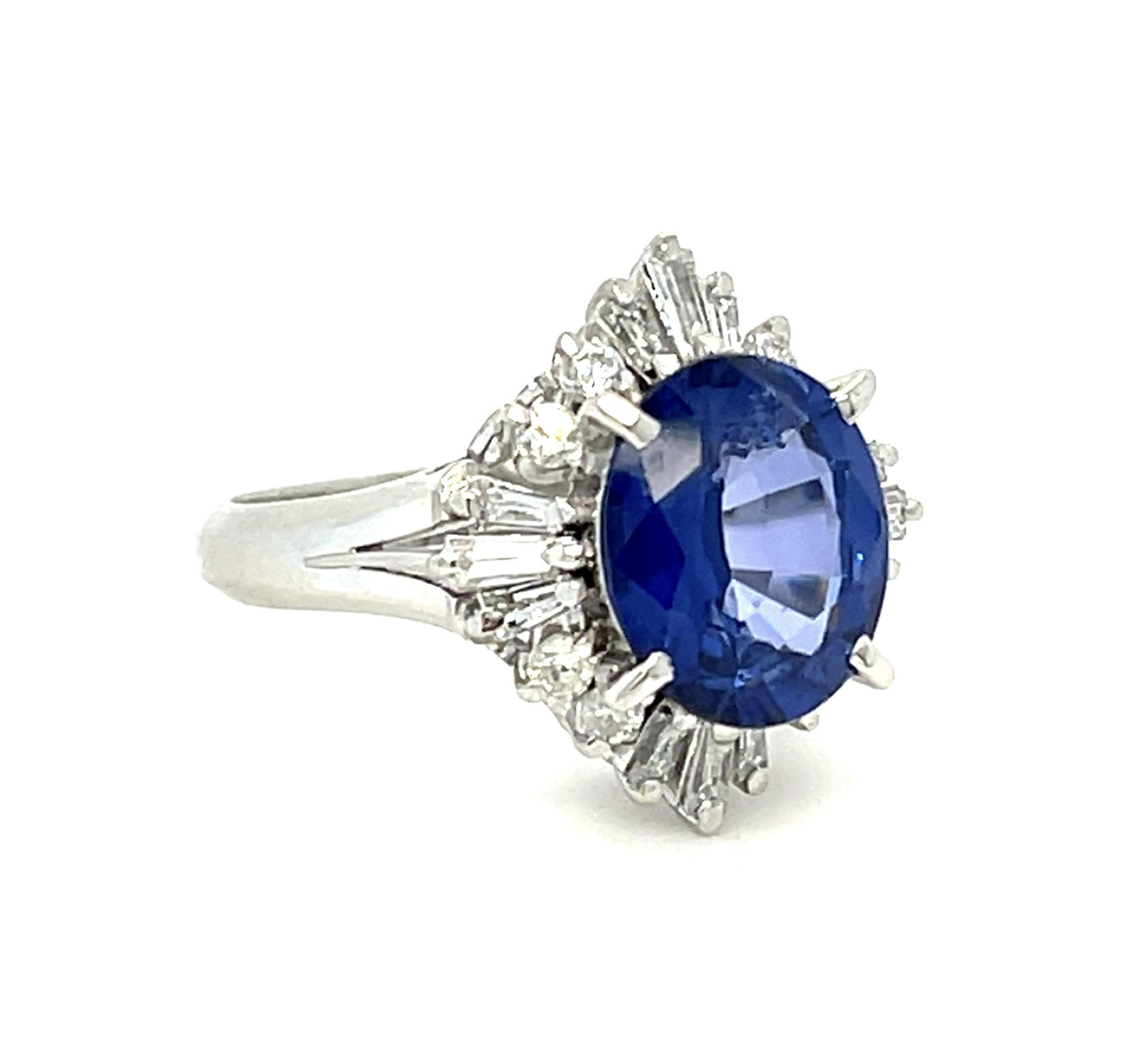 3.18ct Sapphire PT Ring (Estate 1970s) .60ct Diamond 7.40g 6 Size