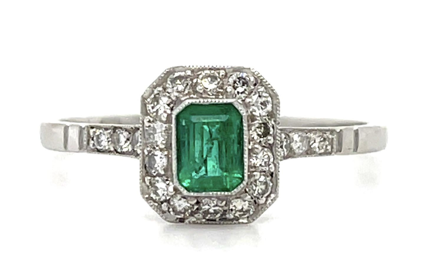 .24ct Emerald .28ct Diamond Platinum Handmade Ring 2.30g 7.50 Size