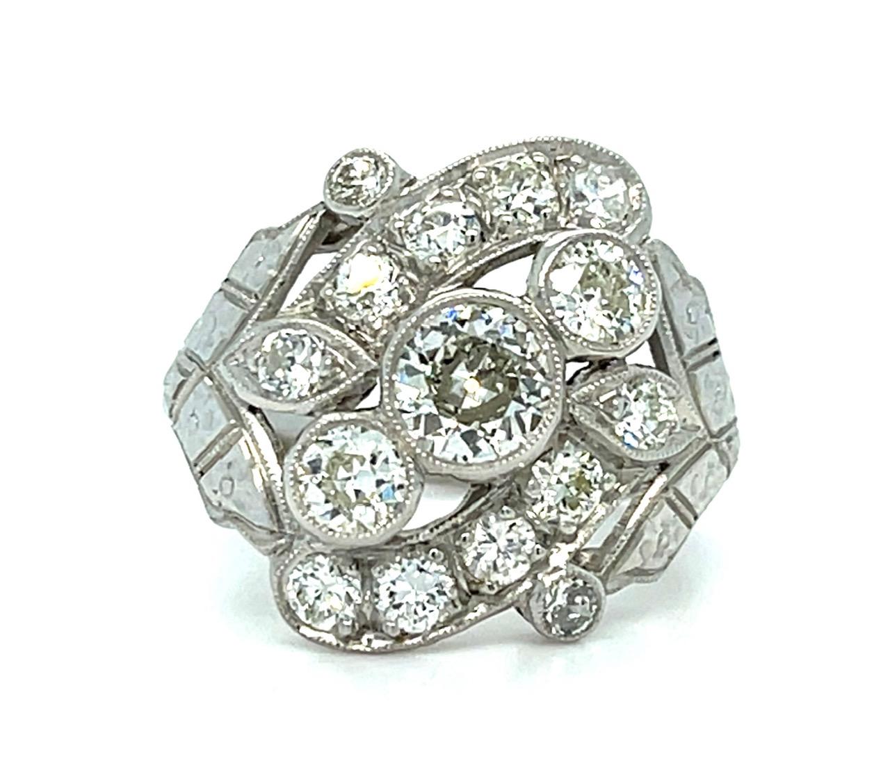Art Deco .45ct Old European Center Diamond Platinum Ring (Vintage 1930s) 1ct SD