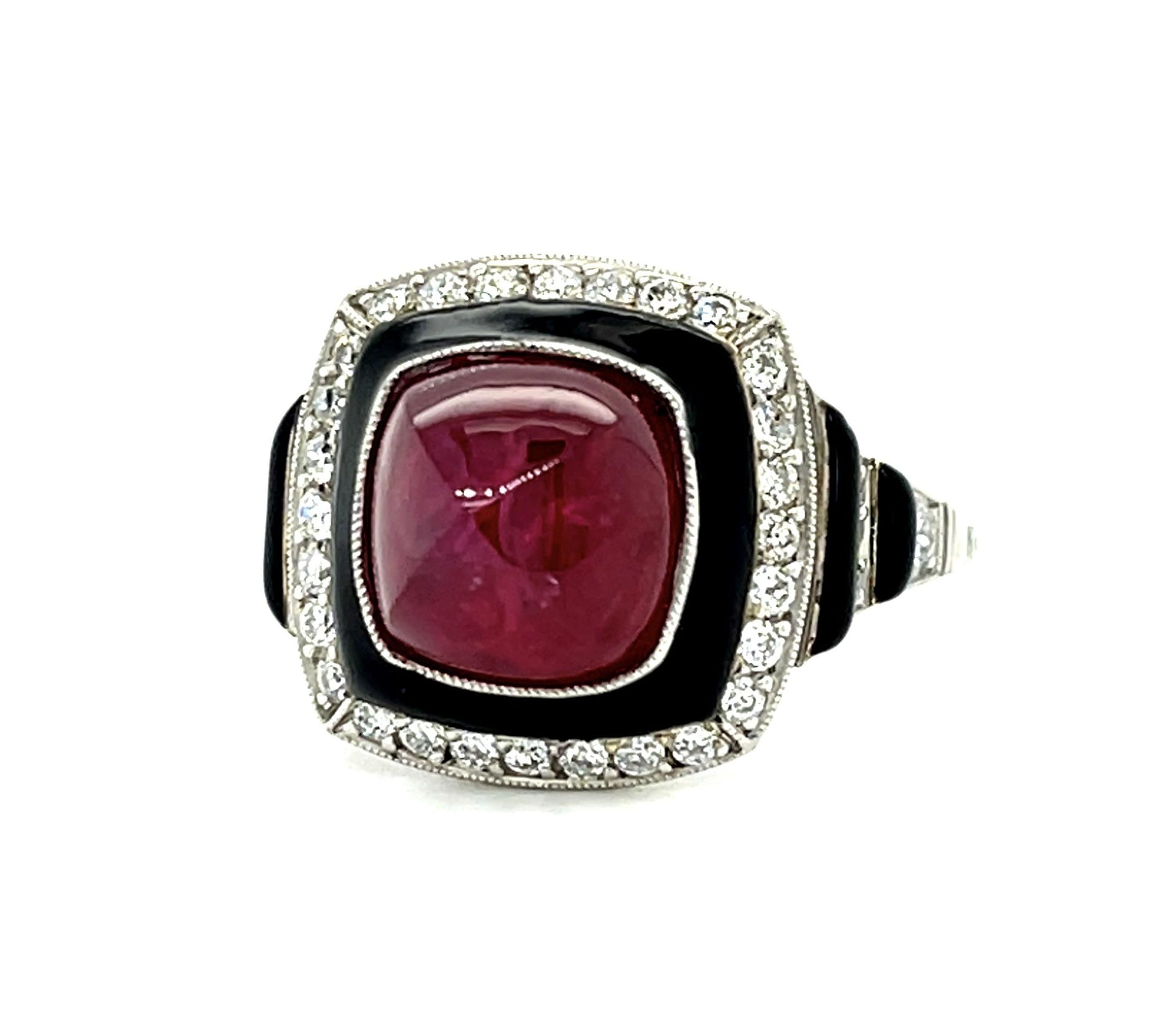 5.43ct No Heat Cabochon Sugarloaf Ruby (No Cert) .45ct Diamond Enamel Handmade P