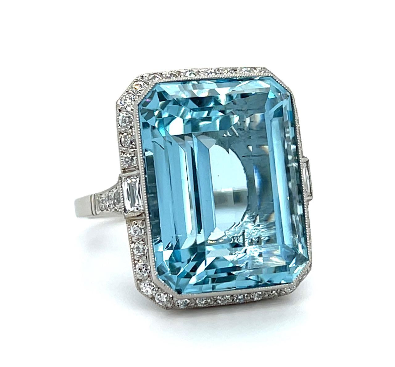 23.20ct Aquamarine .23ct (2 French Rectangular Diamond) Platinum Handmade Ring