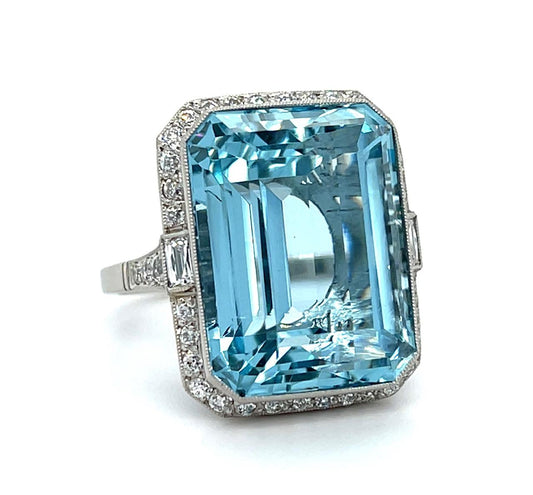 23.20ct Aquamarine .23ct (2 French Rectangular Diamond) Platinum Handmade Ring