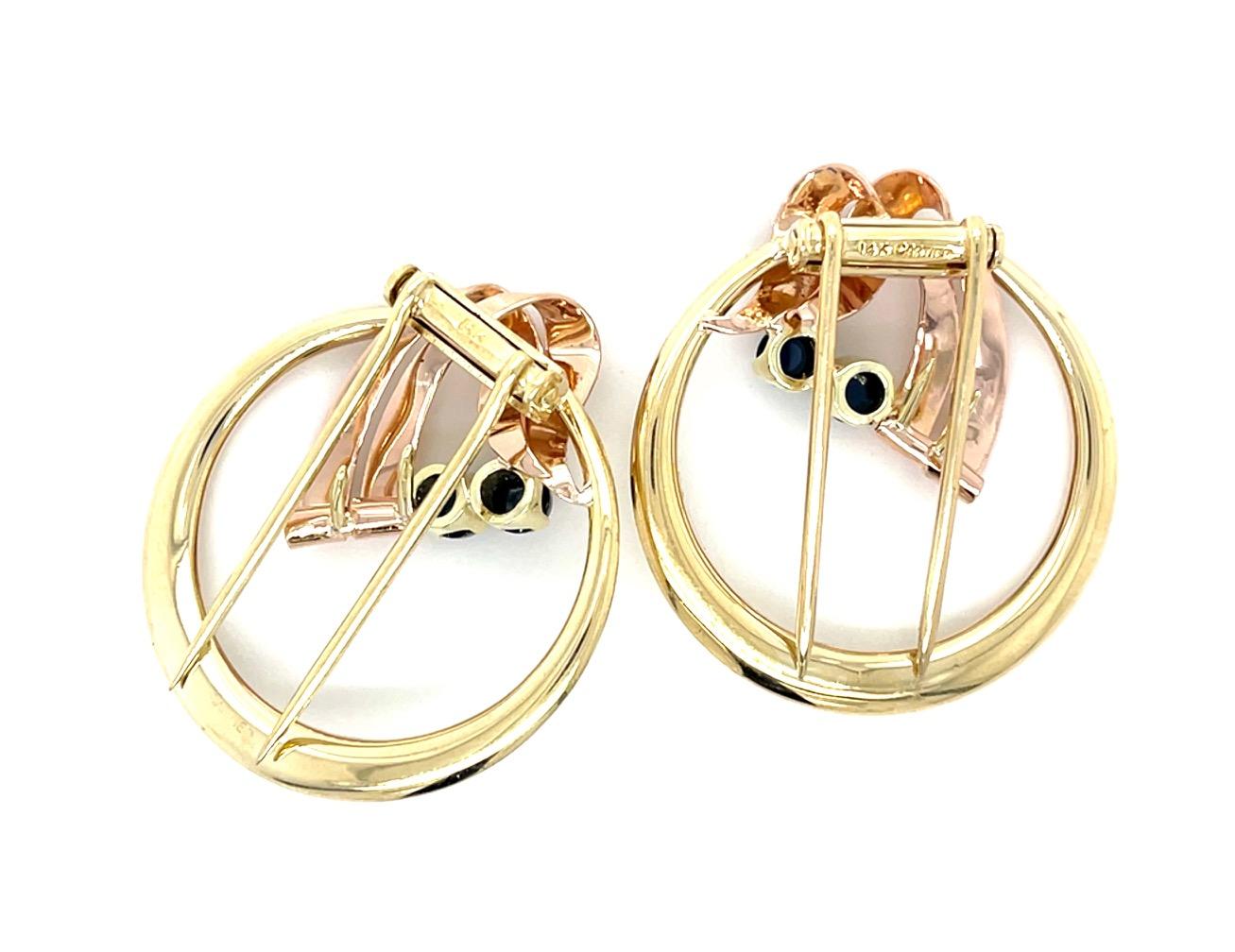 Cartier Original Retro 1ct Sapphire 14KY Pink+Yellow Pair of Brooch 1940s